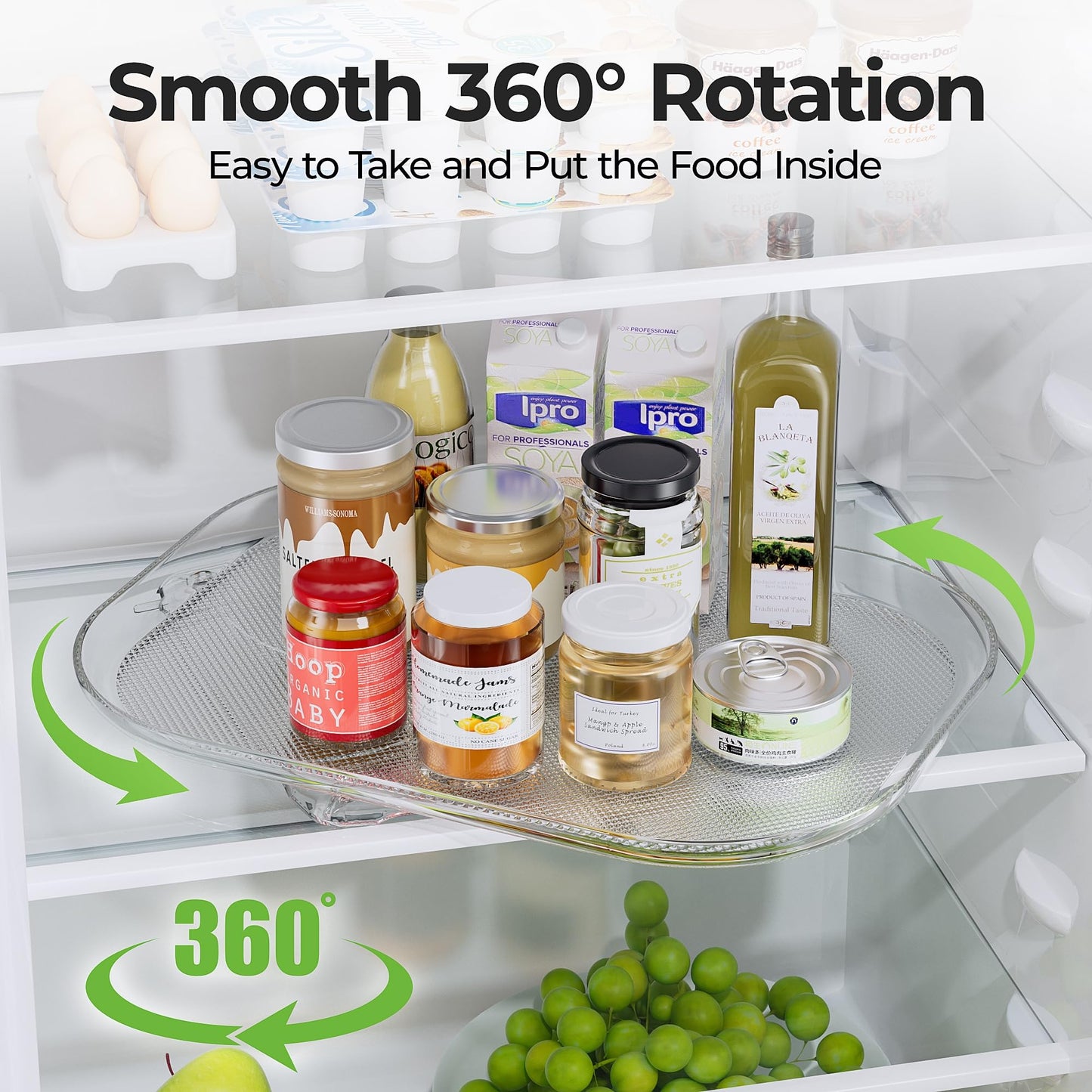 LAMU 2 Pack Lazy Susan Turntable Organizer 14.56'' x 11'', Rectangular, Rotating Organizer for Refrigerator Cabinet, Pantry, Countertop, Table, Fridge Organizers and Storage