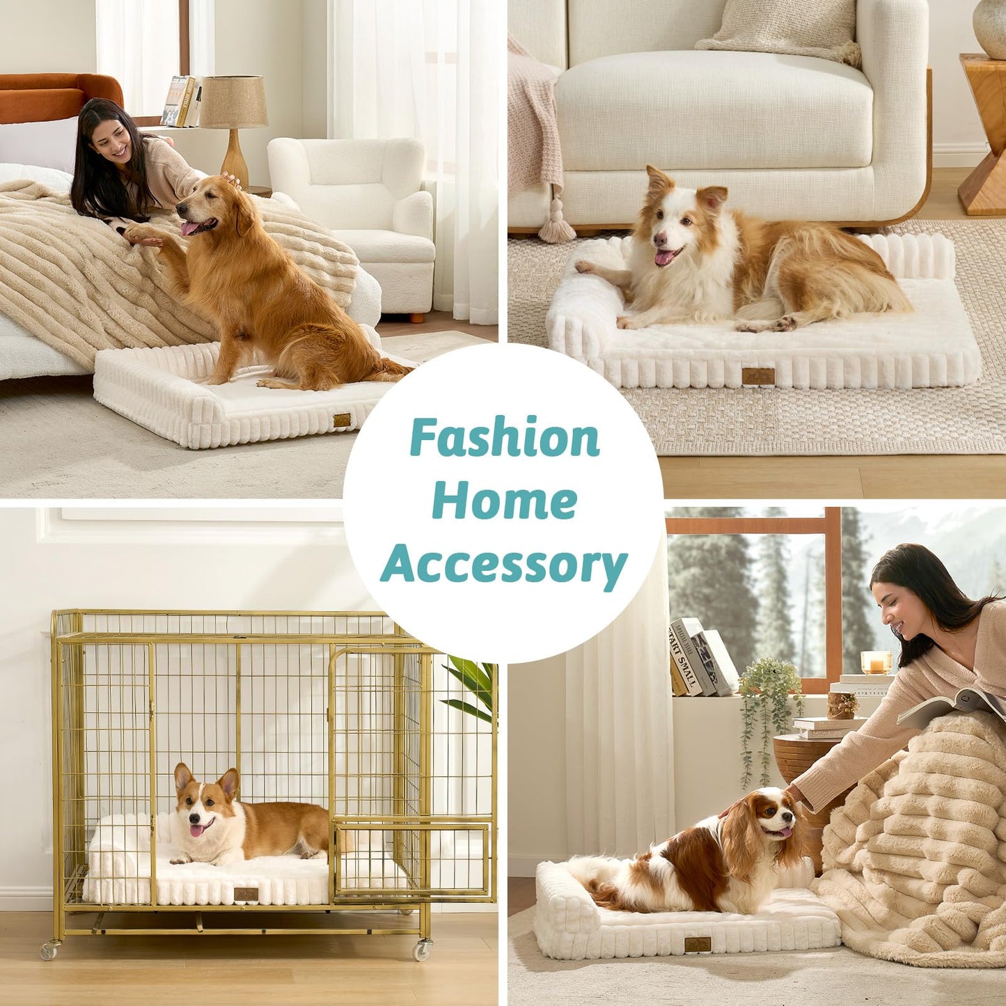 COZY KISS Cute Dog Bed, Faux Fur Orthopedic Foam Dog Bed with Sides, Removable Washable Cover & Waterproof Lining, Comfortable Pet Couch for Small Dogs, Cream (30" L x 20" W x 6" Th)