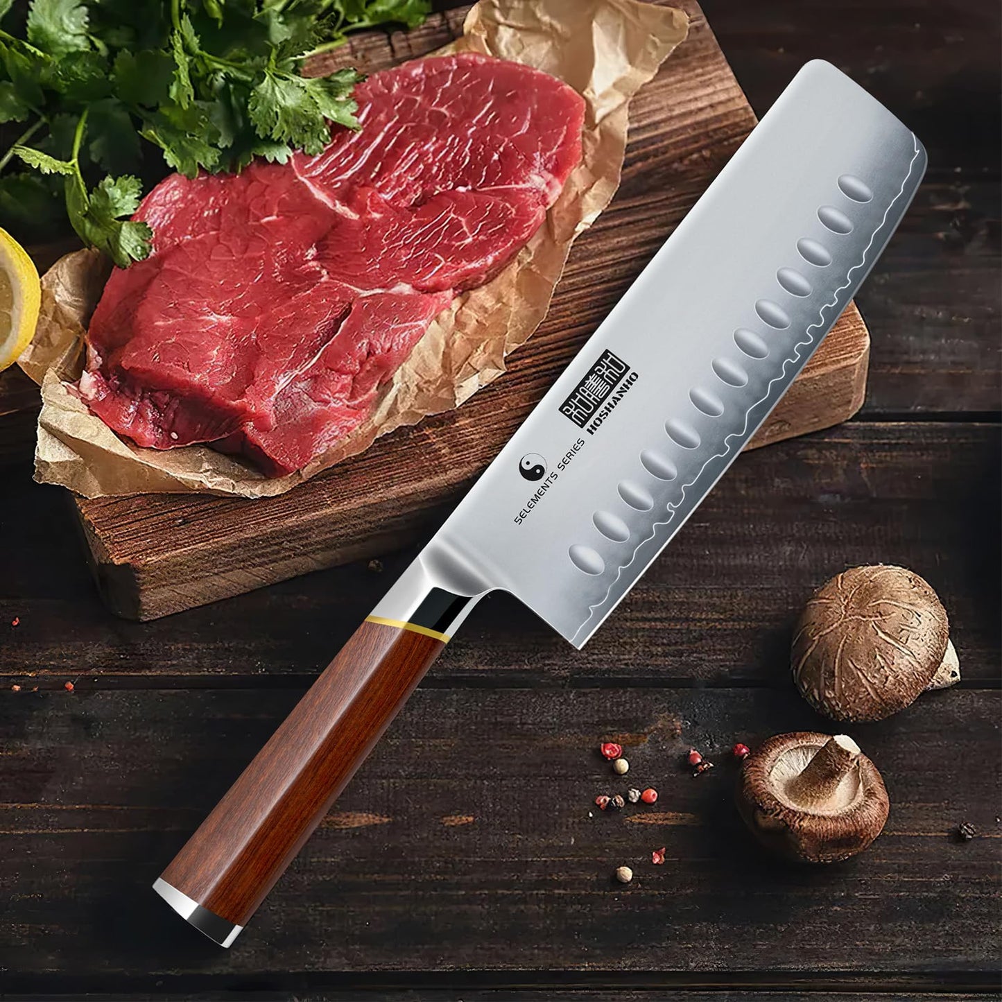 HOSHANHO Nakiri Knife 7 Inch, Hand Forged Japanese Super Steel Chef Knife, Multipurpose Meat and Vegetable Kitchen Knife with Red Sandal Wooden Handle & Gift Box
