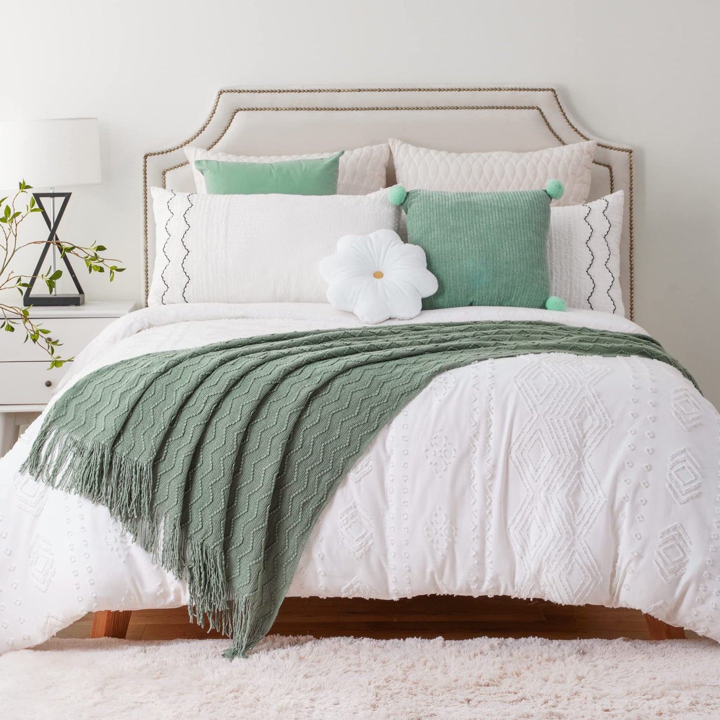 BATTILO HOME Sage Green Throw Blanket for Sofa Couch Office Living Room Home Décor Lightweight Textured Soft Cozy Knit Throw with Tassels Suitable All Seasons 50"x60"