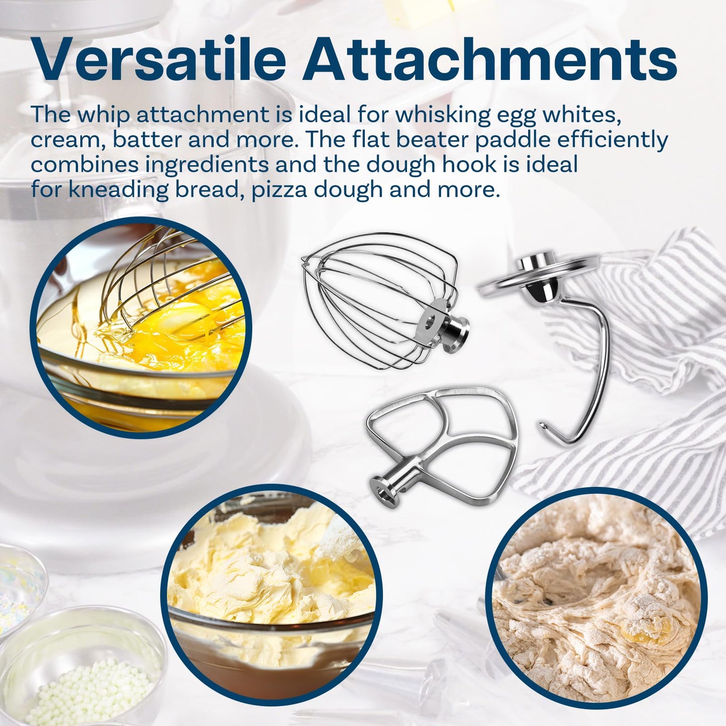 Mixer Attachments for KitchenAid 4.5–5 Quart Tilt-Head Stand Mixers – Compatible with Artisan & Classic – Beaters, Whisks, Dough Hooks & Attachment Sets by MMOBIEL (3-in-1, Stainless Steel)