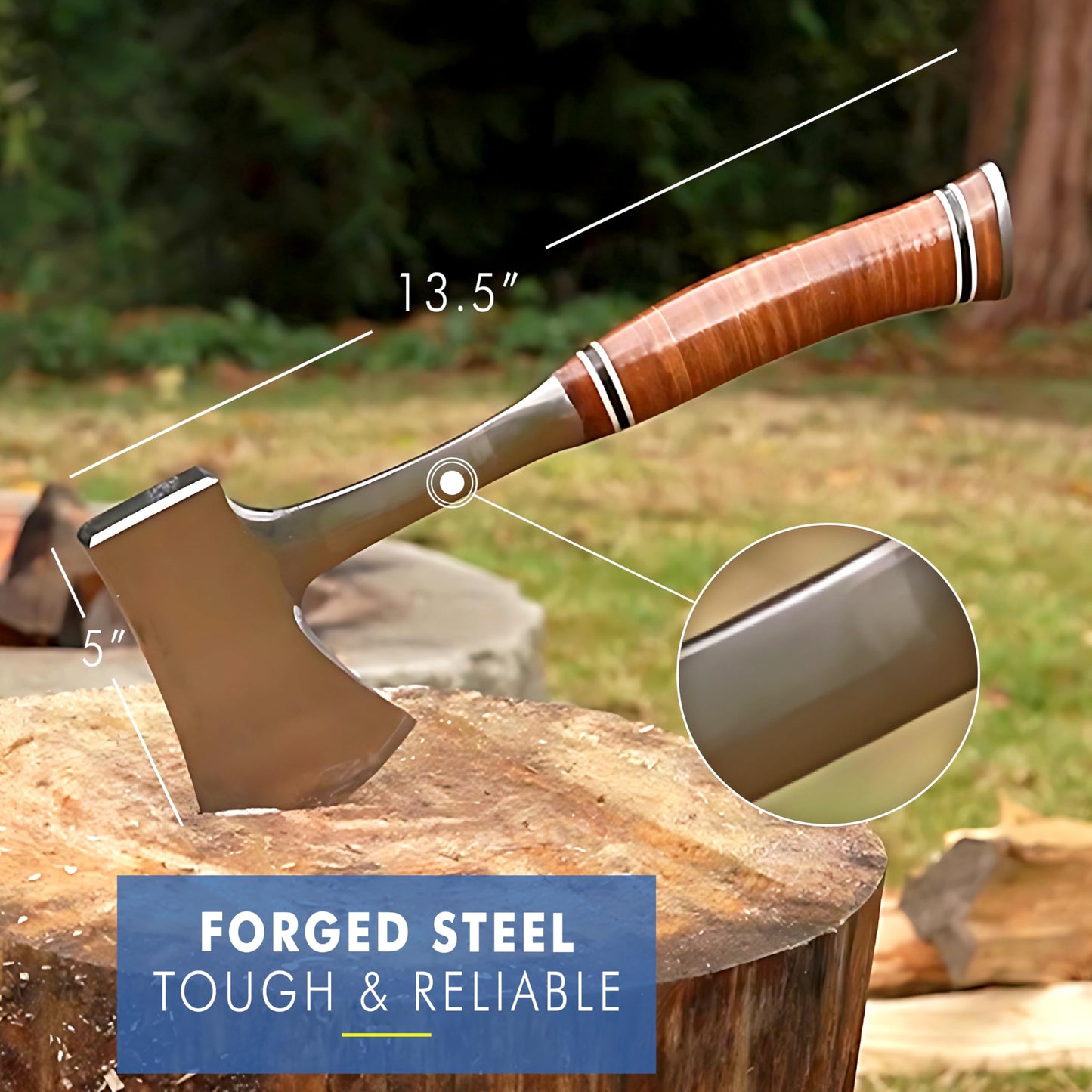Estwing Sportsman's Axe - 14" Camping Hatchet with Forged Steel Construction & Genuine Leather Grip - E24A