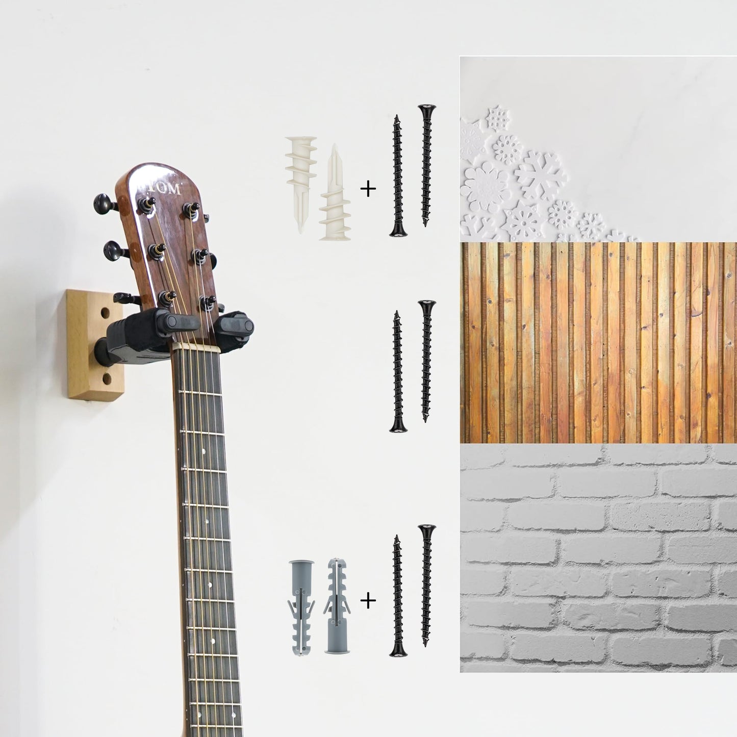Sondery Guitar Hanger Wall Mount, Auto Lock and Adjustable Hook Holder for Acoustic and Electric Guitar, Ukulele, Bass, Banjo and Mandolin
