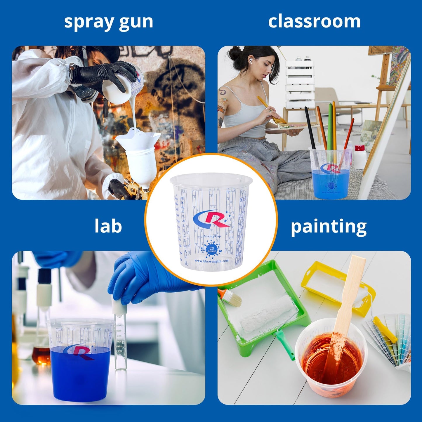 CR CHRWLIN 36Pack Paint Mixing Cups with 12 Lids, 20oz(680ml) Disposable Crystal Clear Plastic Cups with Measurement Marks, Leak-Proof for Automotive Paint, Epoxy Resin, DIY, Studio & Industrial Use