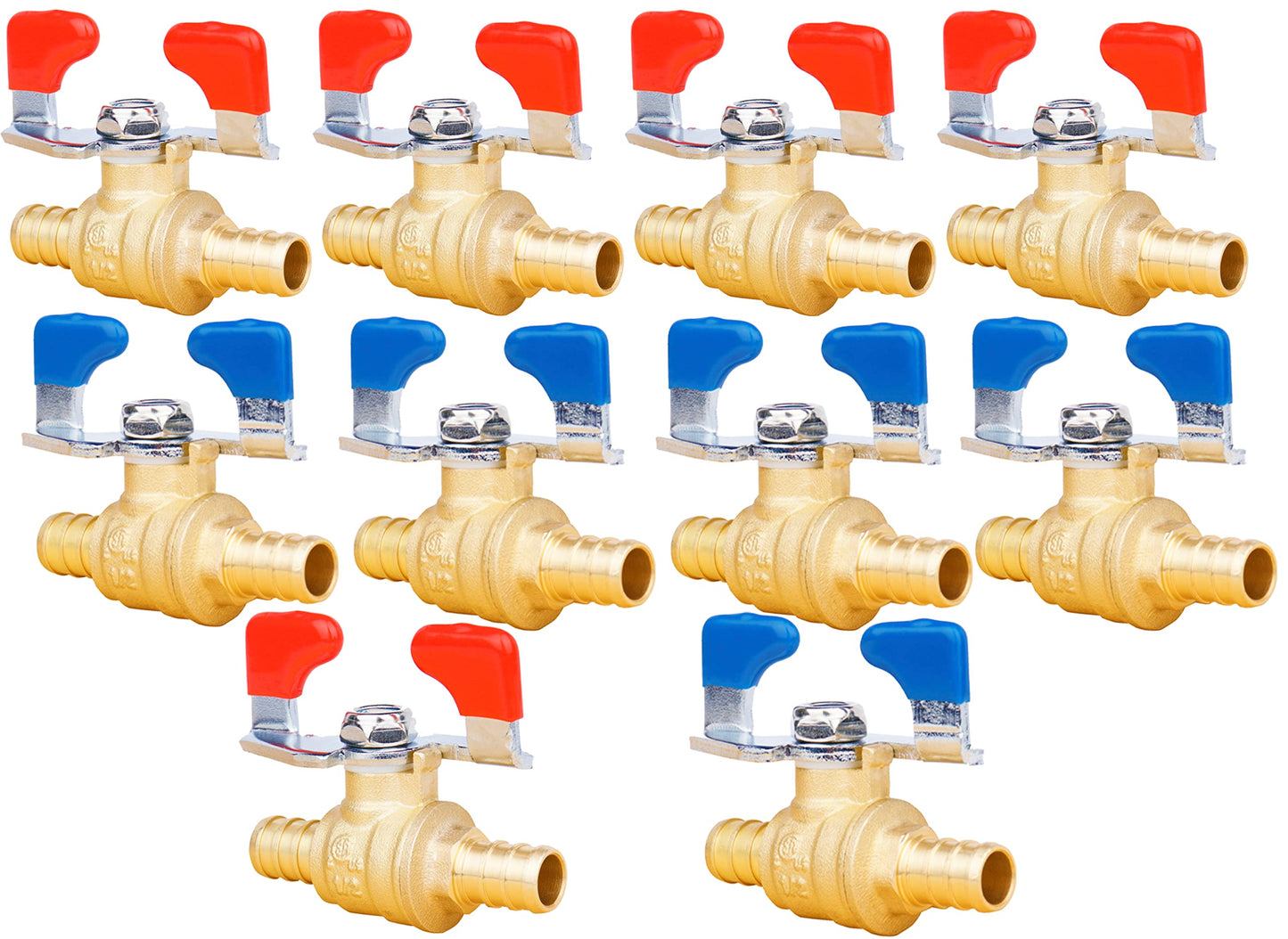 WHK 10 PCS Pex Ball Valve 1/2 Inch PEX Brass Full Port Shut Off Ball Valves,Pex Shutoff Valve 1/2" Pex Barb Water Sink Ball Valve with 1/4 Turn Red and Bule Handle(Lead-Free Brass) (10)