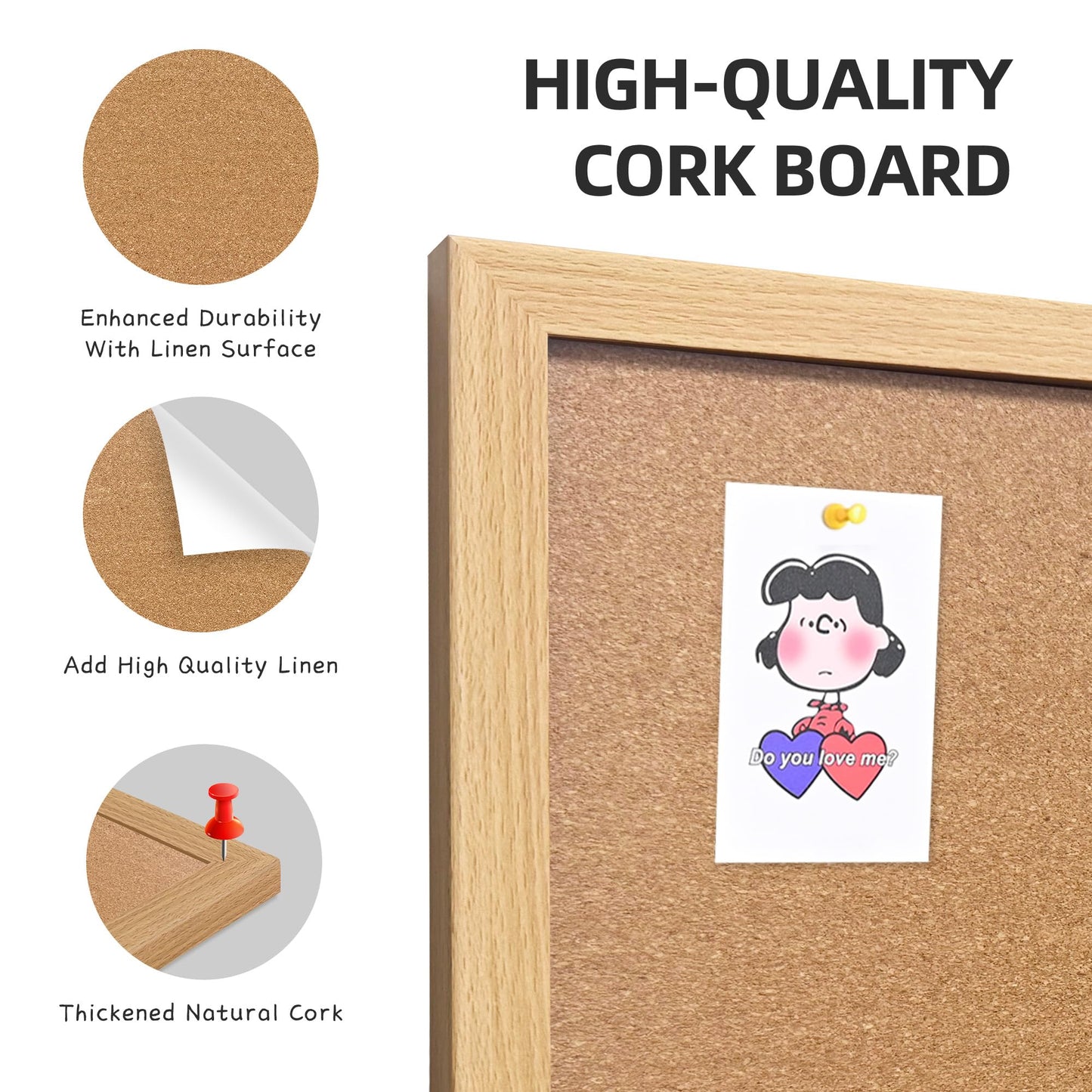 Yunihome Cork Bulletin Board, 36x24 Inches Hanging Cork Board Wooden Framed with Pins for Wall, Dorm Room, Office, Home Decor – Natural Cork & Black Frame