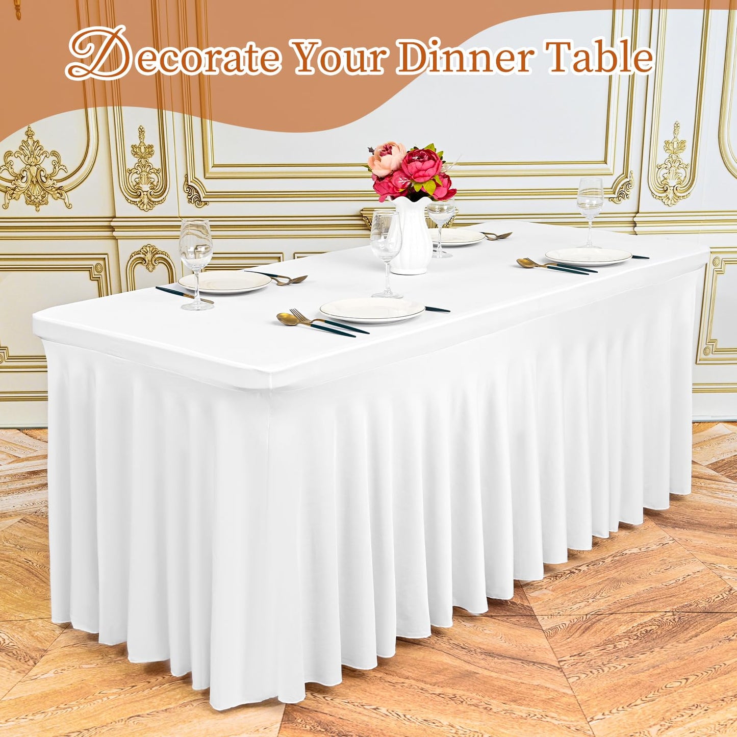 2 Pack White Rectangle Table Skirt, 6Ft Spandex Table Skirt Fitted Stretch Tablecloth,Wrinkle Resistant Ruffles Elastic Cover,Perfect for Rectangle Tables Banquets Parties Wedding Thanksgiving