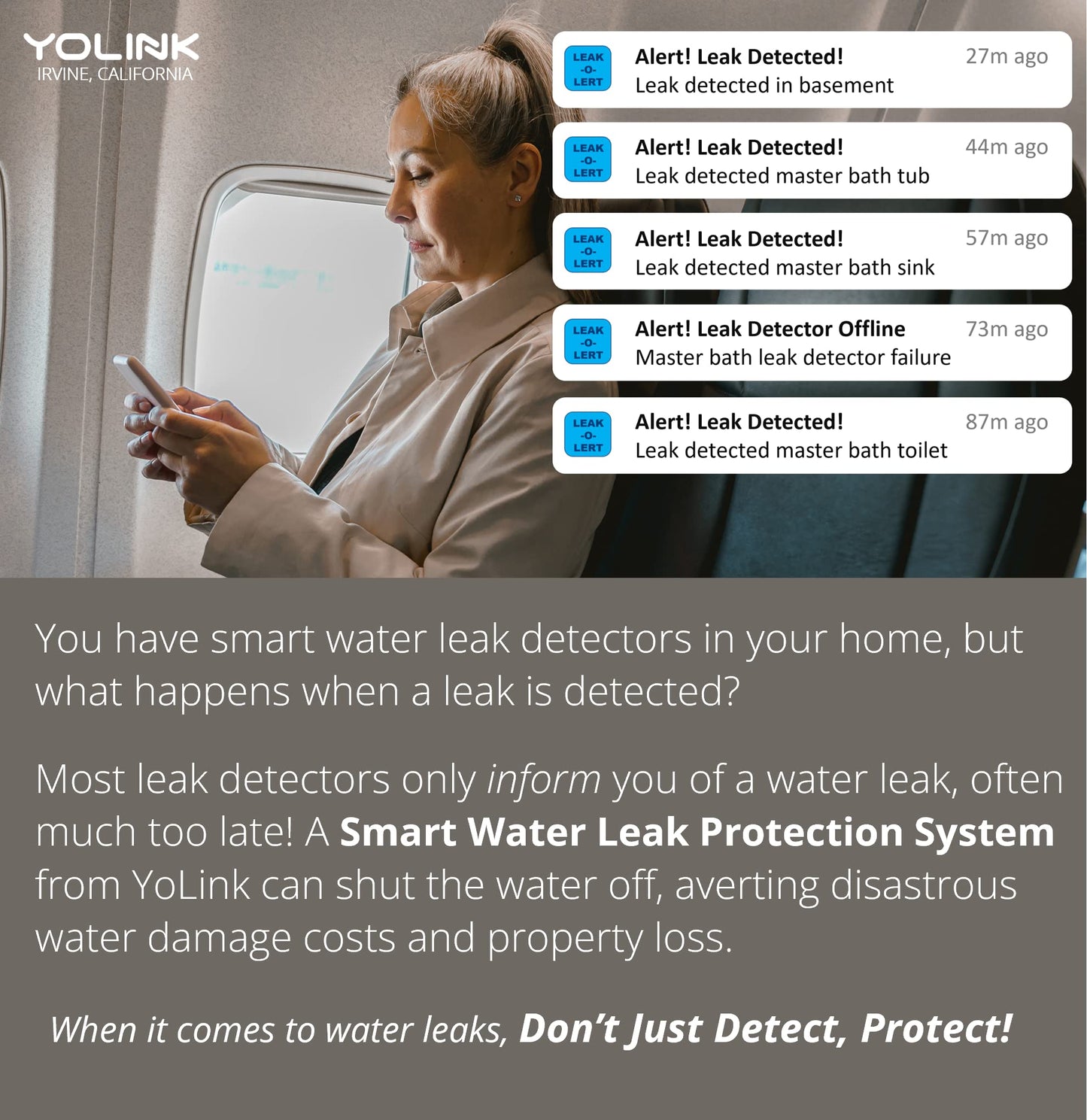 YoLink Water Leak Sensor,1/4 Mile World's Longest Range Smart Home Water Leak Sensor,Water Leak Detector with Built-in Siren Up to 105dB,Works with Alexa and IFTTT-YoLink Hub Required,YS7904-UC