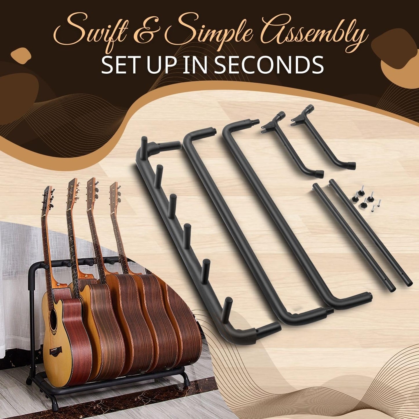 Flexzion 5 Guitar Stand Rack - Metal Construction Multi Guitar Rack & Guitar Organizer, Foldable 5 Guitar Holder Stand with Padded Foam Tubing for Electric, Acoustic, Classical Guitars & Basses