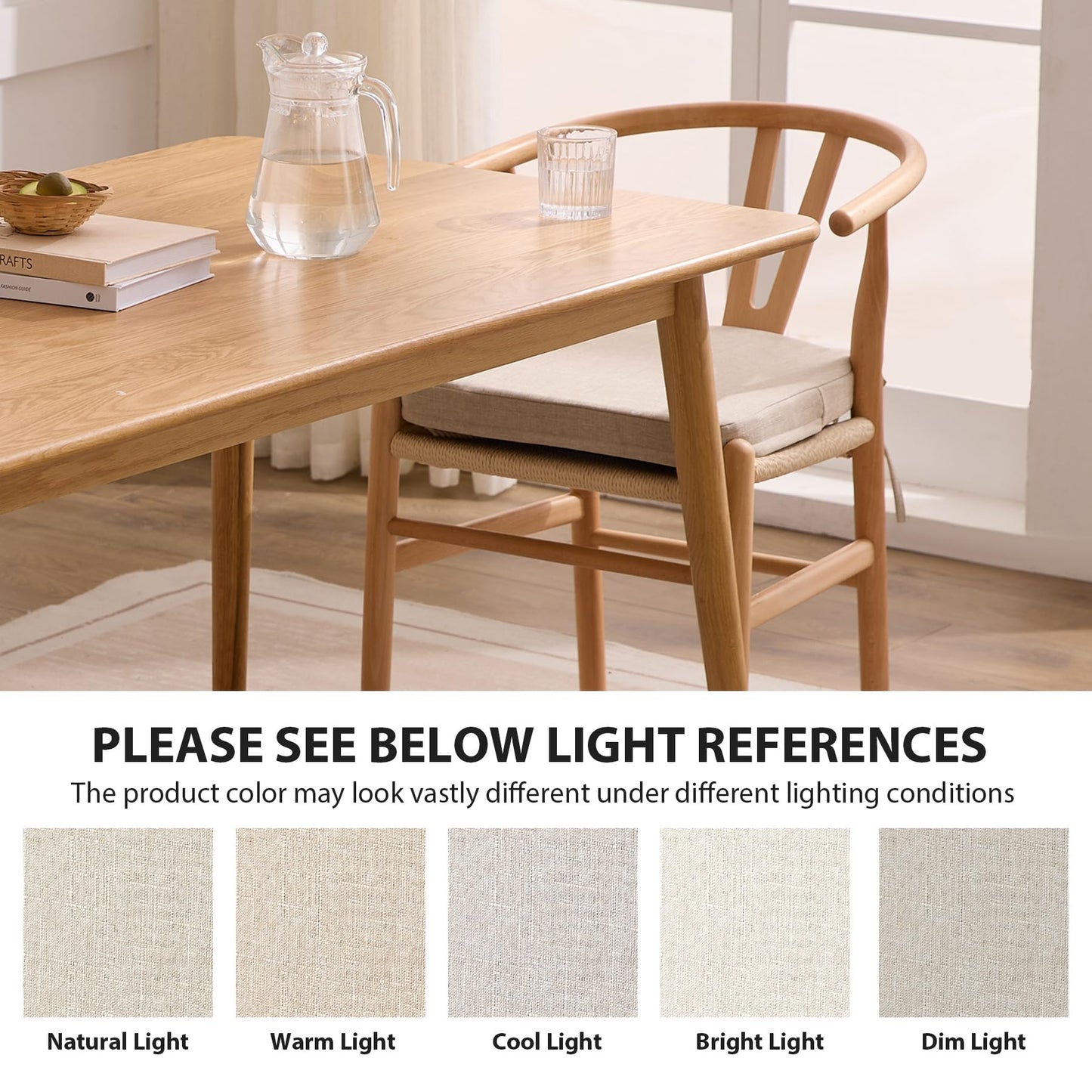 Ruqmuis Chair Cushions for Dining Chairs, 2" Thick Seat Cushions for Kitchen Chairs, D-Shaped Chair Pads with Washable Cover, Ties and Non Slip Backing, 17'' x 16'', Set of 4, Beige