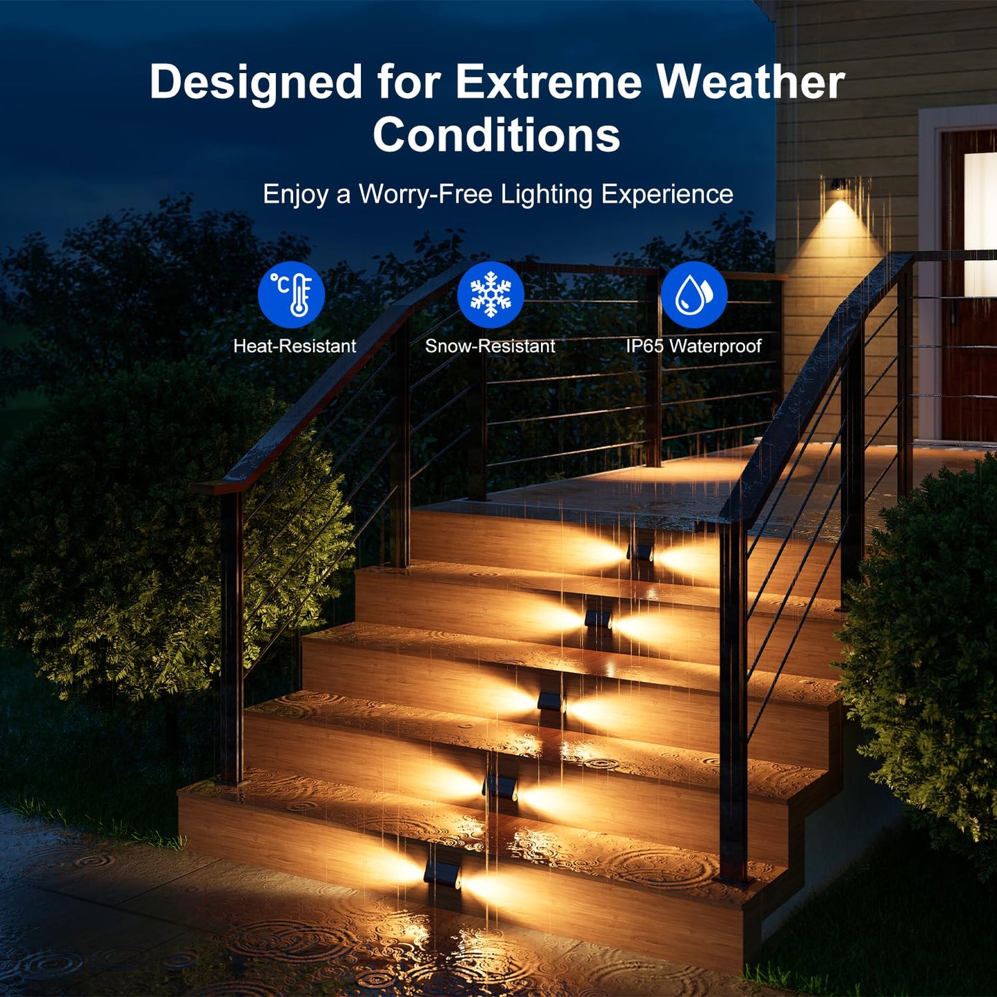 6 Pack Solar Powered Step Lights Outdoor Waterproof LED for Deck Stair Safety Outside Decorative Lamp for Yard, Patio, Porch Railing, Pathway, Fence, 2 Sided Warm White Lighting for Enhanced Security