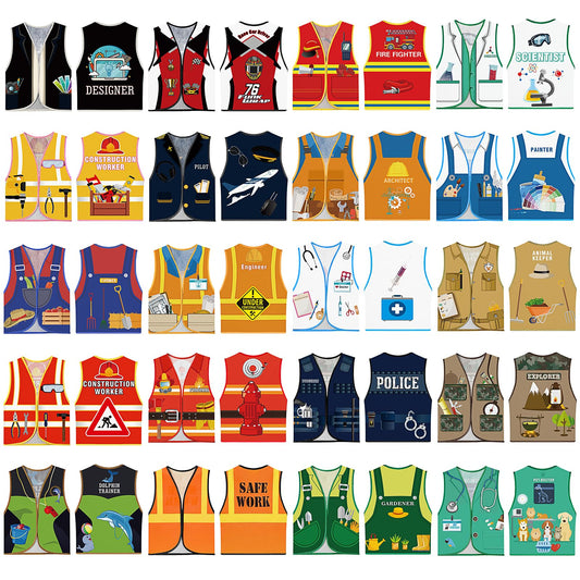 20Pcs Dress Up Clothes for Kids, Career Cosplay Role Play Costume Career Pretend Play Vest for Dramatic Party Performance, L