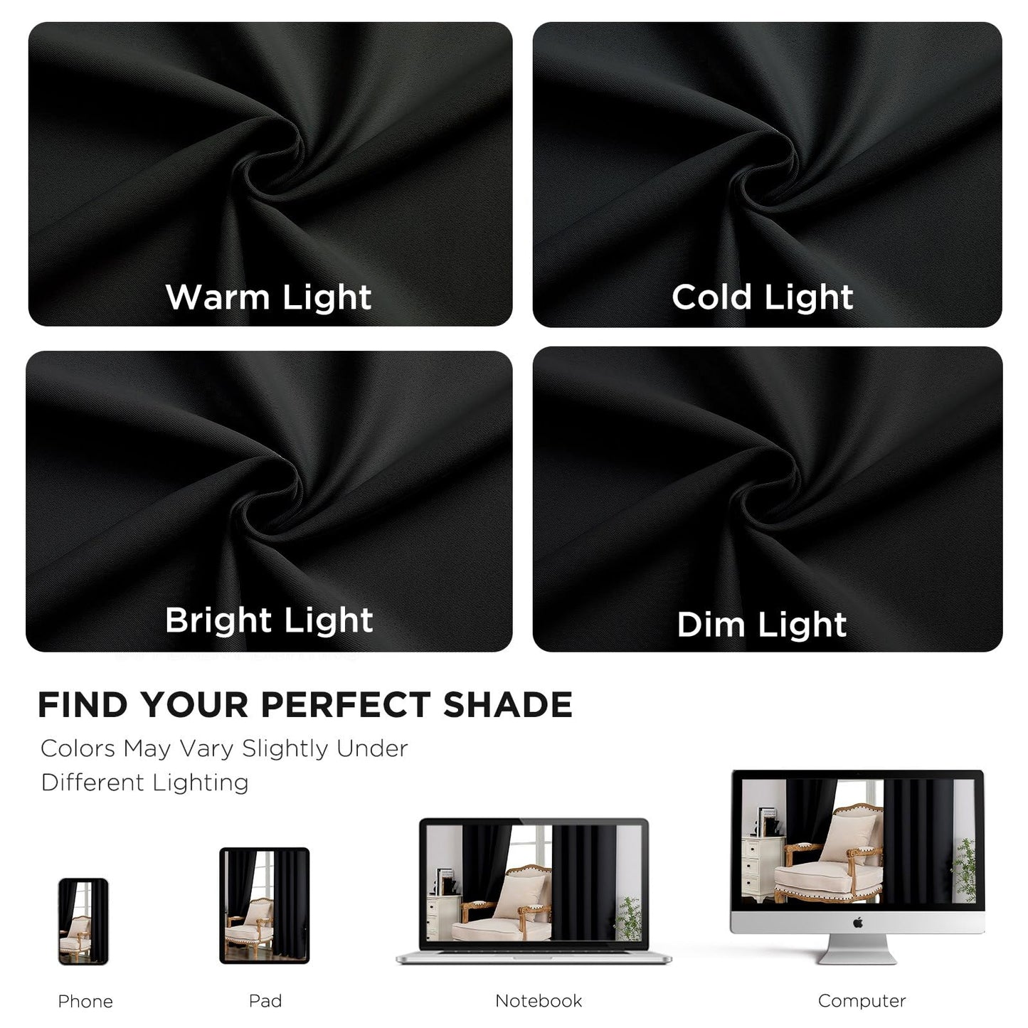 CUCRAF Black Blackout Curtains 84 inch Length,Thermal Insulated Room Darkening Window Curtains for Bedroom,Light Blocking Drapes for Living Room,Set of 2 Panels, 52 x 84 Inch
