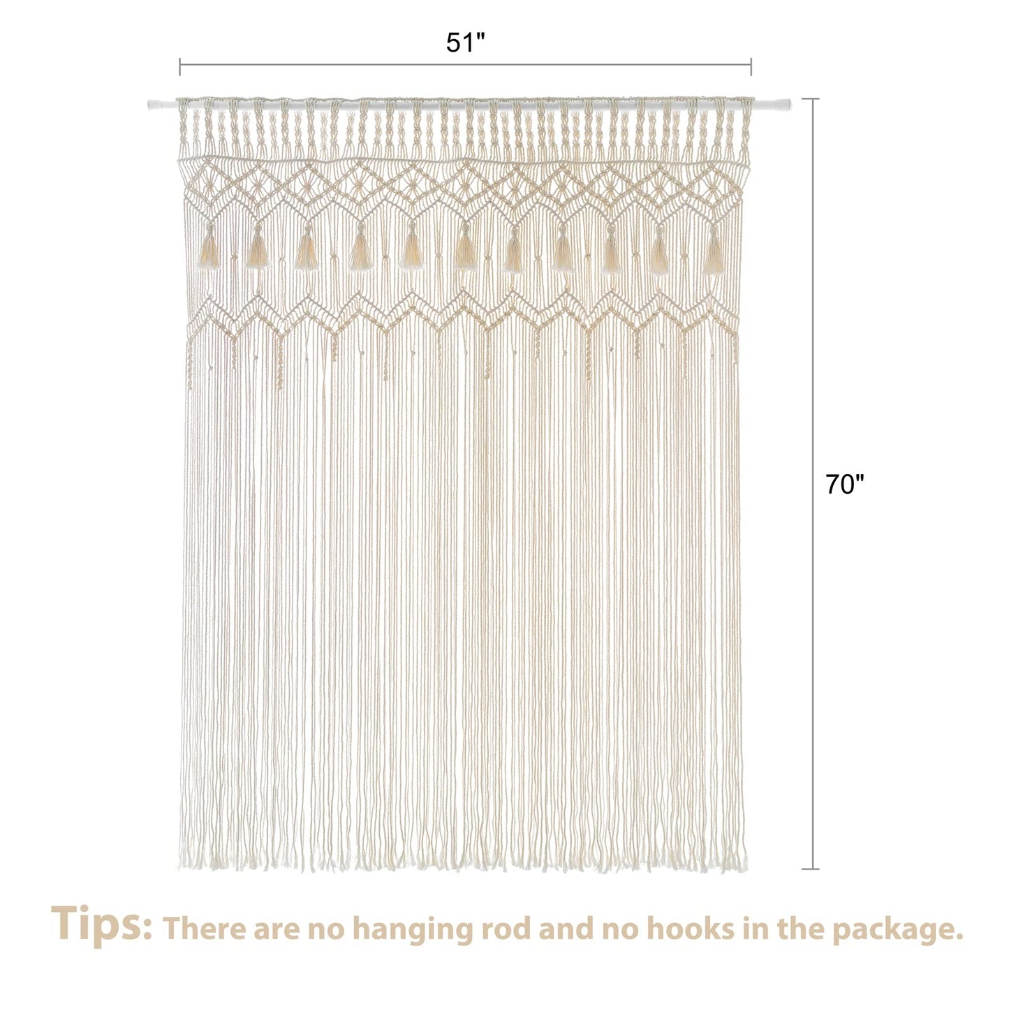 Mkono Macrame Curtain Large Boho Woven Wall Hanging Window Curtains Handmade Bohemian Decor for Window Doorway Closet Wedding Backdrop Arch Bedroom Living Room Apartment, 51''W x 70''L