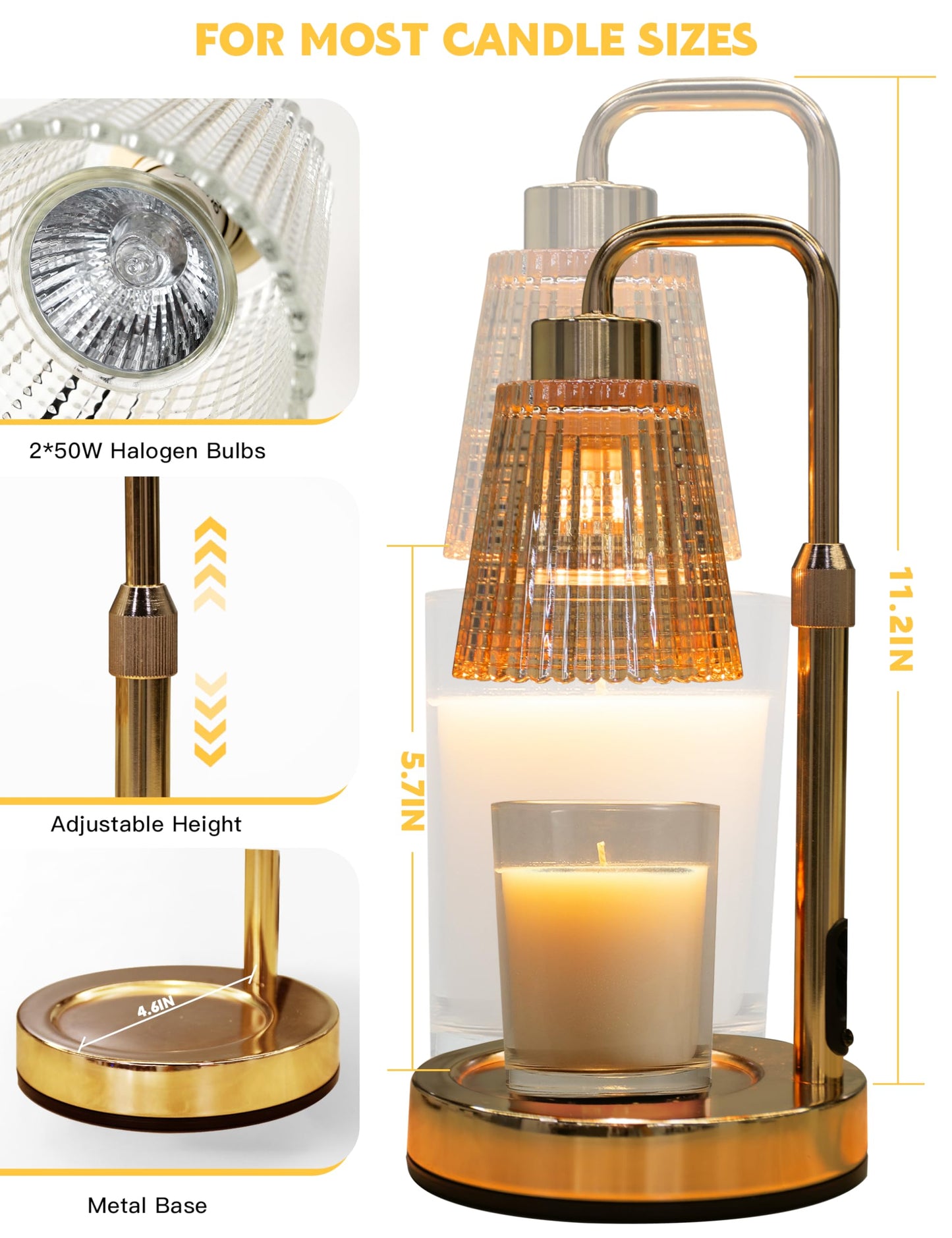 GODONLIF Candle Warmer Lamp with Timer Dimmable, Adjustable Height, House Warming Gifts New Home Room Decor, Birthday Gifts for Women Mom, Wax Warmer Lamp for Jar Candles with 2 Bulbs