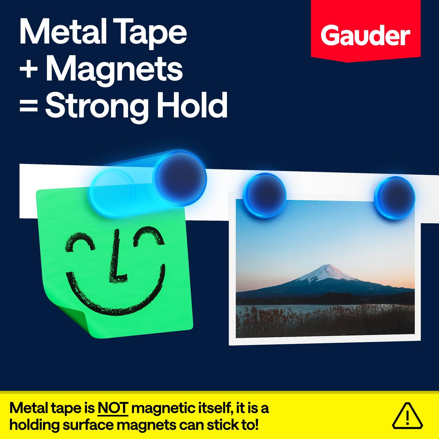 GAUDER Self-Adhesive Metal Tape - Ideal for Tonie Figures & Shelves - Holding Surface for Magnets - Ferrous Tape with Foam Adhesive - Thin Metal Steel Strip (41 ft x 1.4 in)