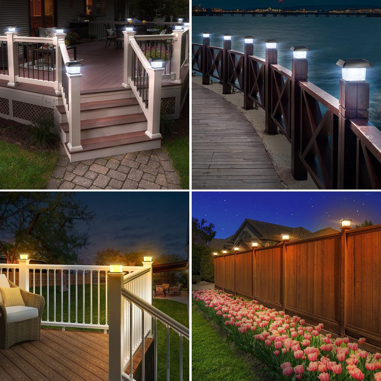 intelamp Solar Post Cap Lights, Outdoor Fence Post Lights Solar Powered Caps for Deck, Patio, Garden Decor, Warm White High Brightness LED Lighting,Lamp Fits for 4x4 5x5 6x6 Wooden Posts