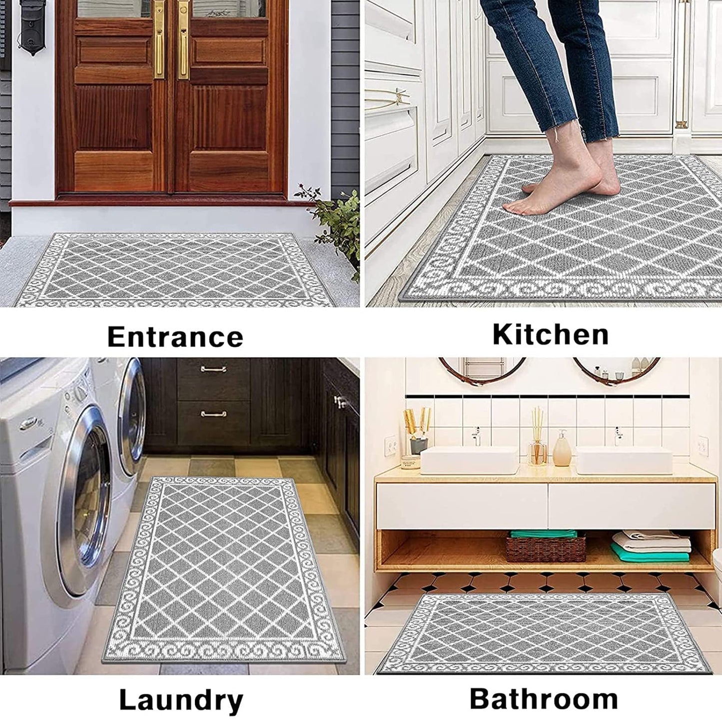 HEBE Non Slip Door Mat Indoor, 32" x 48" Heavy Duty Entrance Rug for Front Door, Washable Absorbent Floor Mat for Entryway Garage Patio, Grey