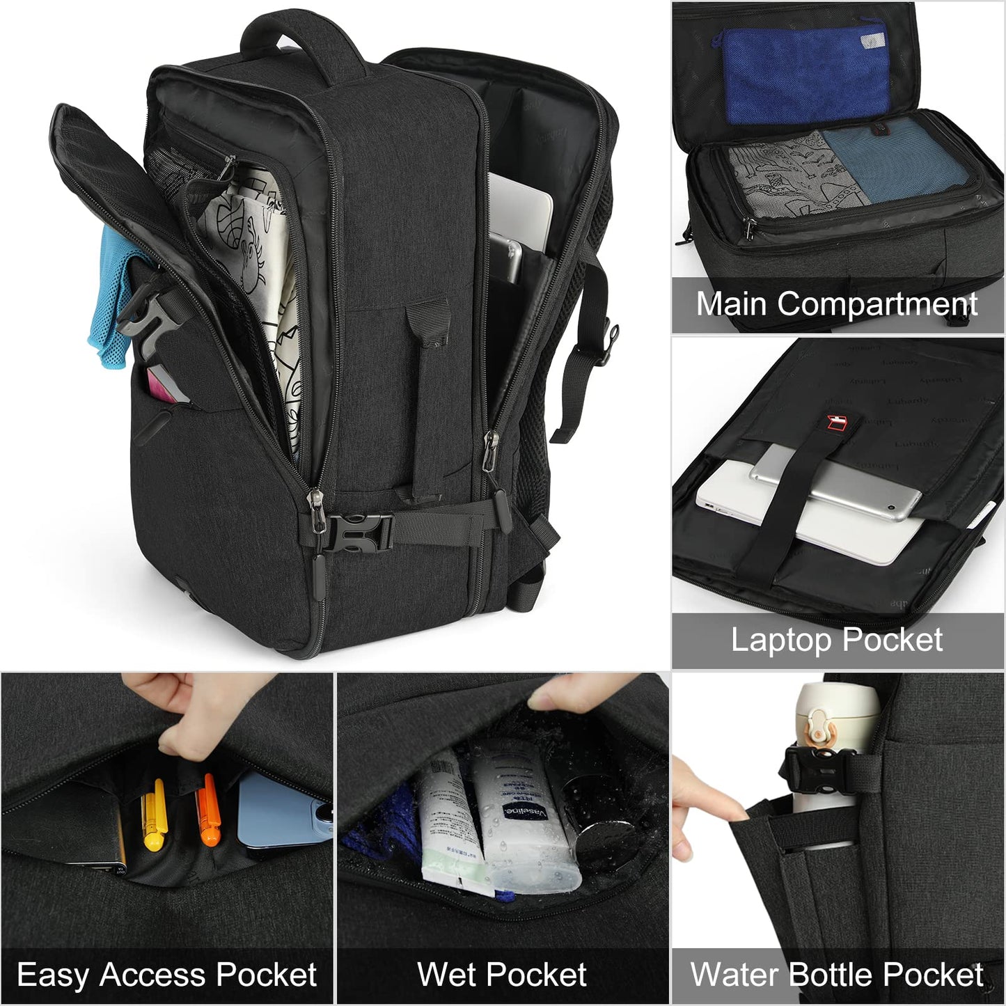 Travel Backpack for Men Women Laptop Backpack 15.6 Inch Flight Approved Carry on Backpack Overnight Business College School Weekender Luggage Daypack, Black