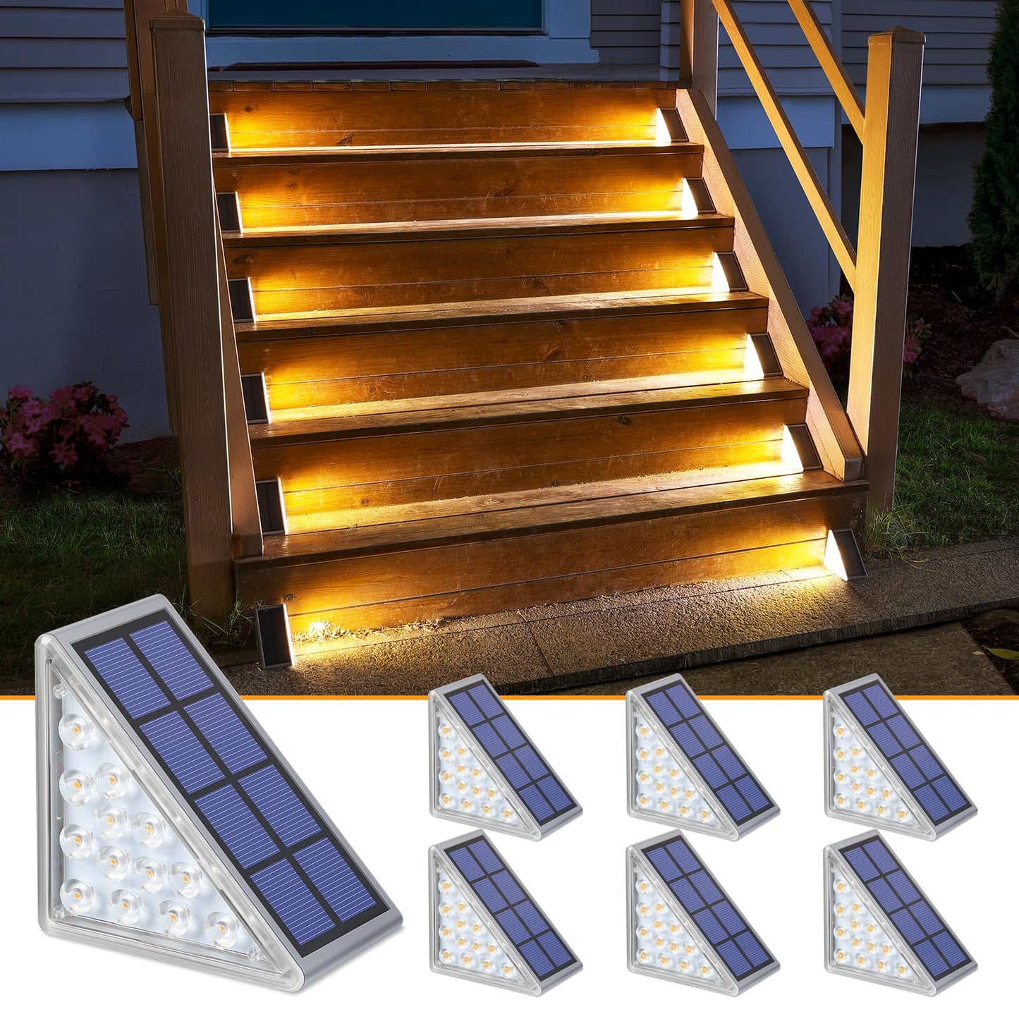 NIORSUN 6 Pack Solar Stair Lights Outdoor, Solar Step Lights Outdoor Waterproof IP67 - Auto On/Off, Warm White, Steps, Stairs, Deck, Patio, Yard, Porch, Front Door, Sidewalk Decor (Solar Lights)