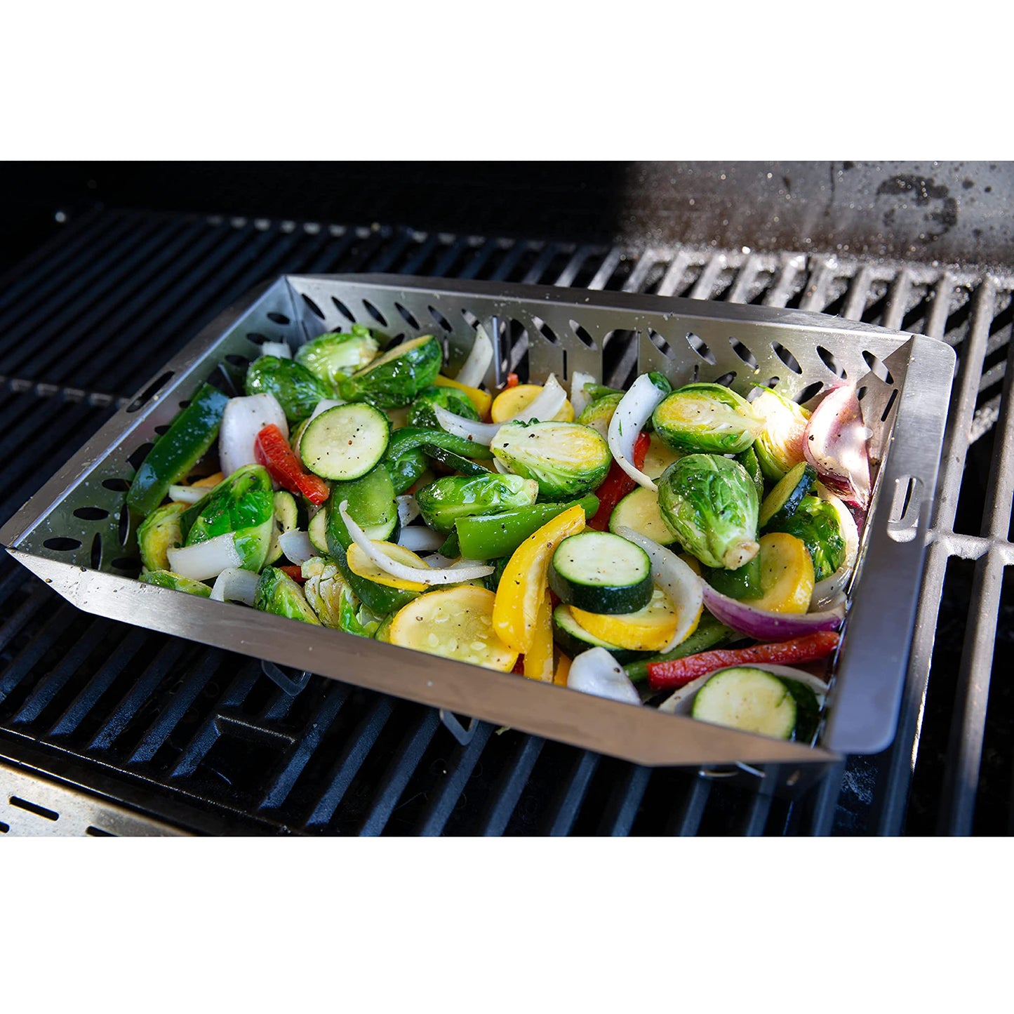 Proud Grill UltraVersatile Stainless Steel Grill Basket - Large BBQ Grill Basket for Grilling Vegetables. Detachable Handle and Movable dividers. Perfect Grill Accessory to Grill Veggies, Fish, Meat.