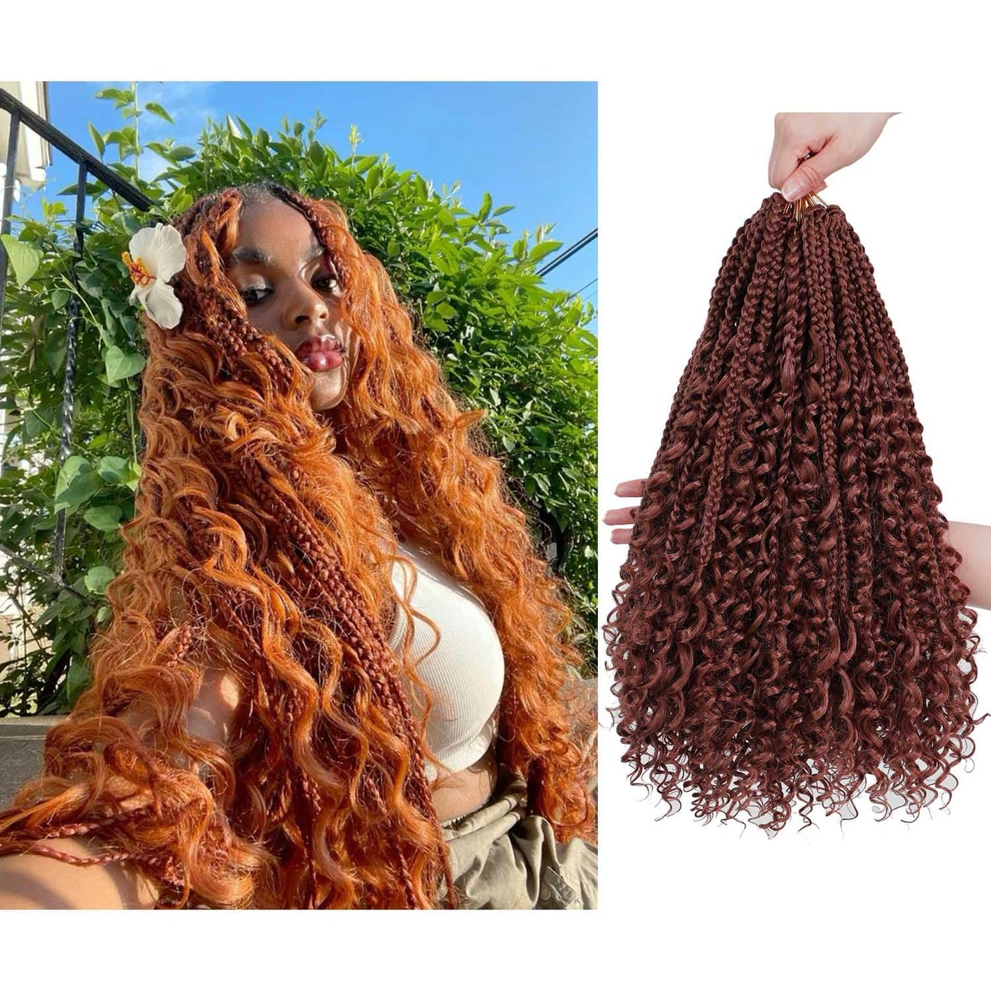 Goddess Box Braids Crochet Hair Pre Looped Boho Box Braids Braiding Hair Curly Ends Bohomian Crochet Box Braids (350#, 18 inch)