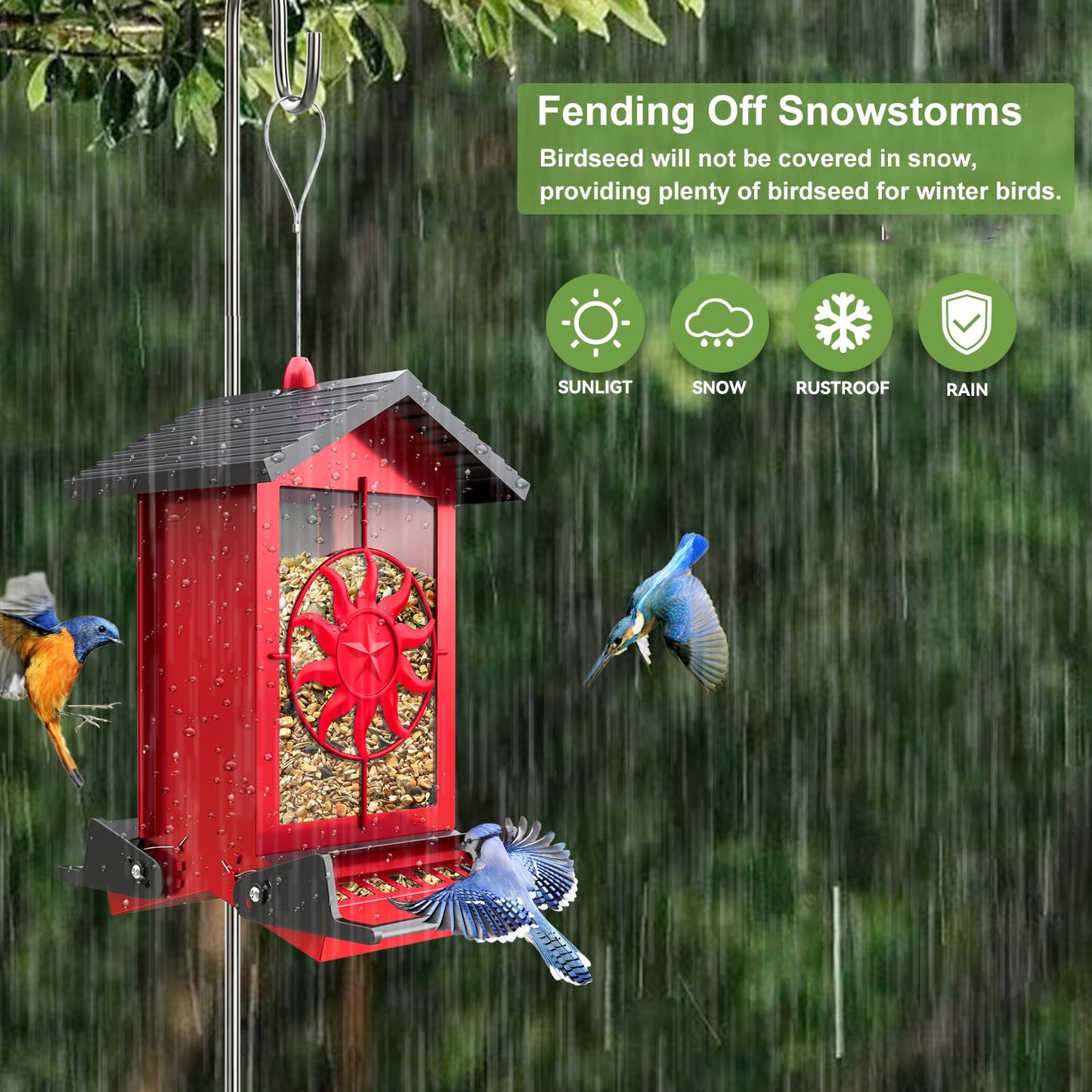 Squirrel Proof Bird Feeders for Outdoors With Weight-Activated, 5LB Large Metal Wild Bird Feeders for Cardinals,Blue jay,Finch, Weatherproof Durable Hanging Bird Feeder for Backyard,Garden,Patio-Green