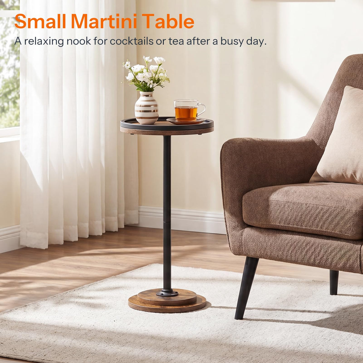 HOOBRO Small Side Table, Drink Table, Round Coffee End Table for Small Spaces, Martini Table, Pedestal Table for Living Room, Bedroom, Sofa Couch, Rustic Brown BF168BZ01