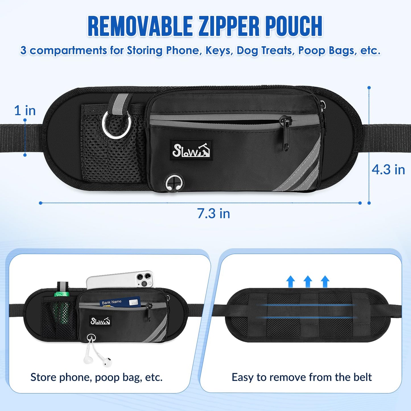 AUTOWT Hands Free Dog Leash for 2 Dogs, Dual Padded Handles and Durable Elastic Bungees with Zipper Pouch, Double Dog Leash with Adjustable Waist Belt for Walking, Jogging and Running(Light Blue, XL)