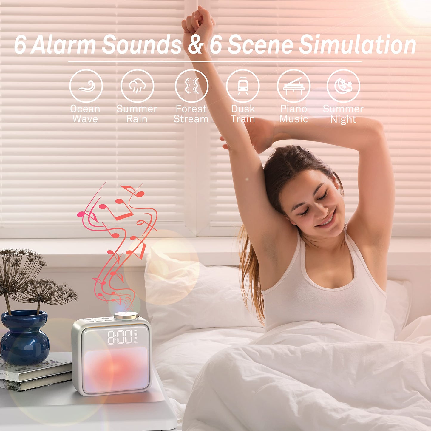 Alarm Clock Light, AIRIVO Alarm Clock for Bedrooms, 6 Scenes Simulation & 6 Soothing Sounds Wake Up Light, Dual Alarms & Snooze, for Heavy Sleepers Sleep Aid