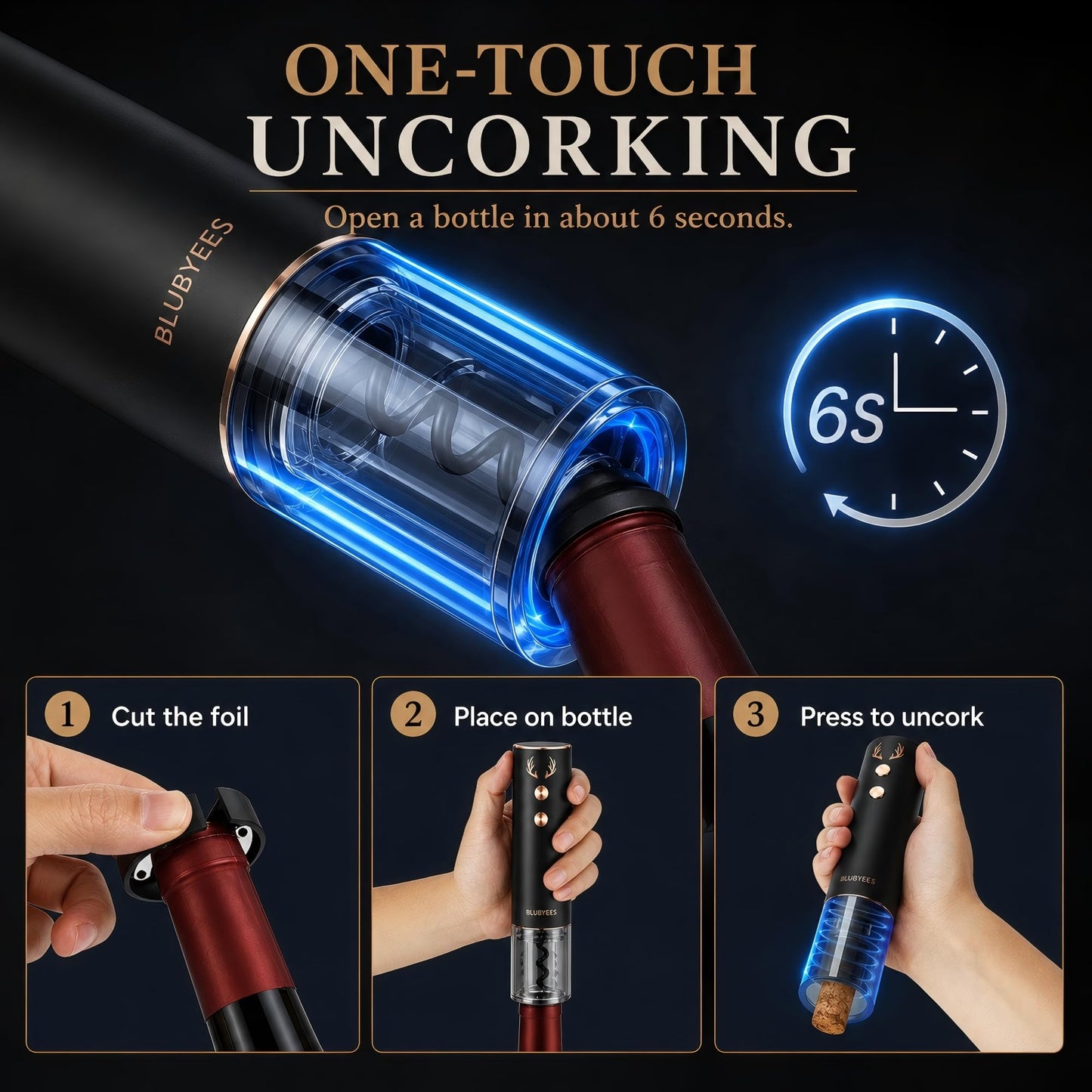 4-in-1 Electric Wine Opener Set – Rechargeable Automatic Corkscrew, Foil Cutter, Aerator & Vacuum Stopper, Wine Accessories Gift Set for Dad, Father’s Day Gifts for Men, Husband, Wine Lovers