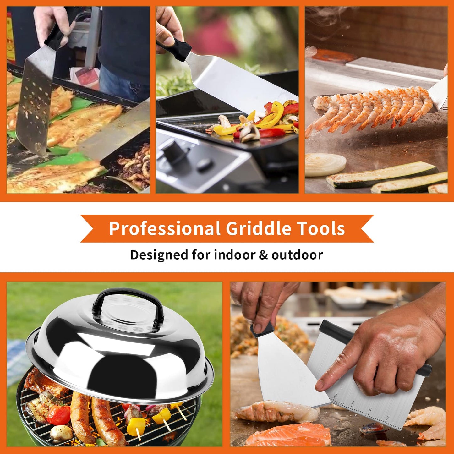 Bbcuepro 24 PCS Griddle Accessories Kit - Stainless Steel Flat Top Grill Spatula Kit for Outdoor Barbecue Teppanyaki Camping Cooking, Blackstone and Camp Chef - Professional Grill BBQ Spatula Set