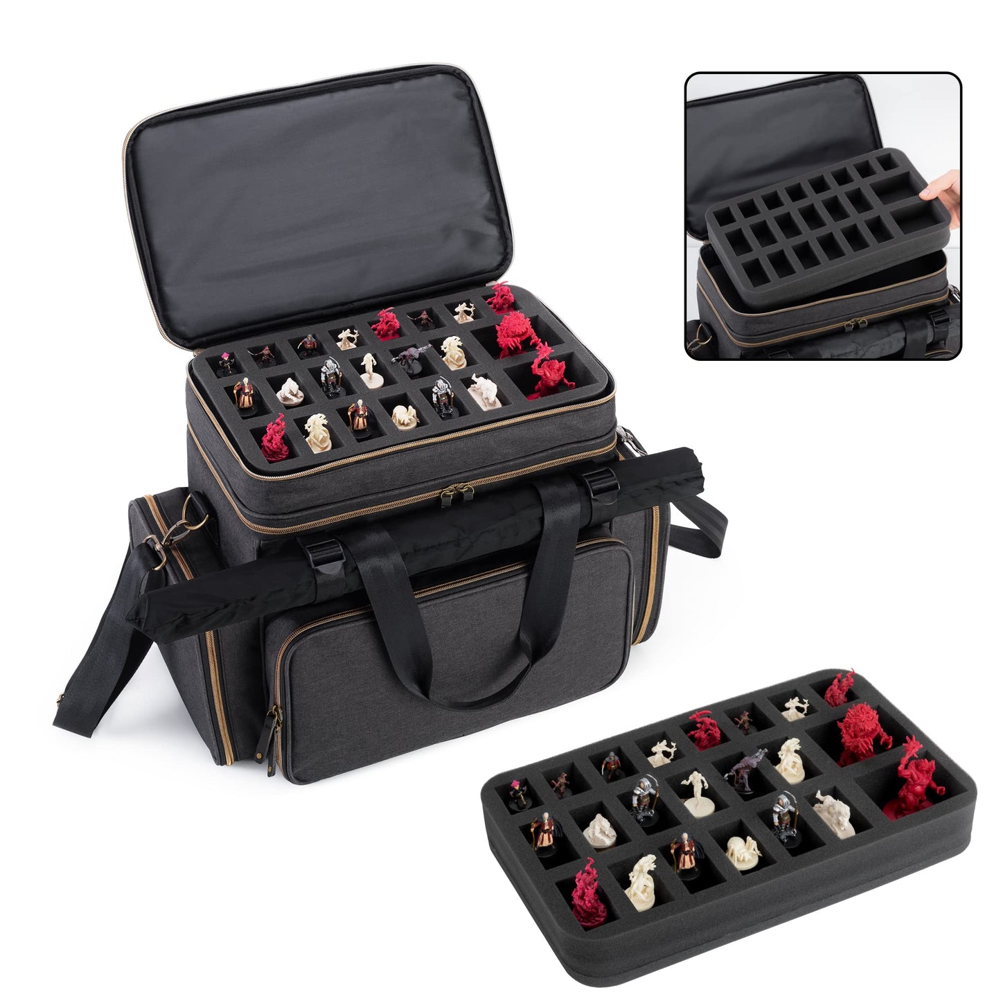 Trunab Tabletop RPG Adventurer's Travel Bag Compatible with Dungeons and Dragons Large DND Bag with Miniatures’ Foam Layer, Battle Mat Storage Bag, Fits Player’s Handbook, Guide Map, Dice & More