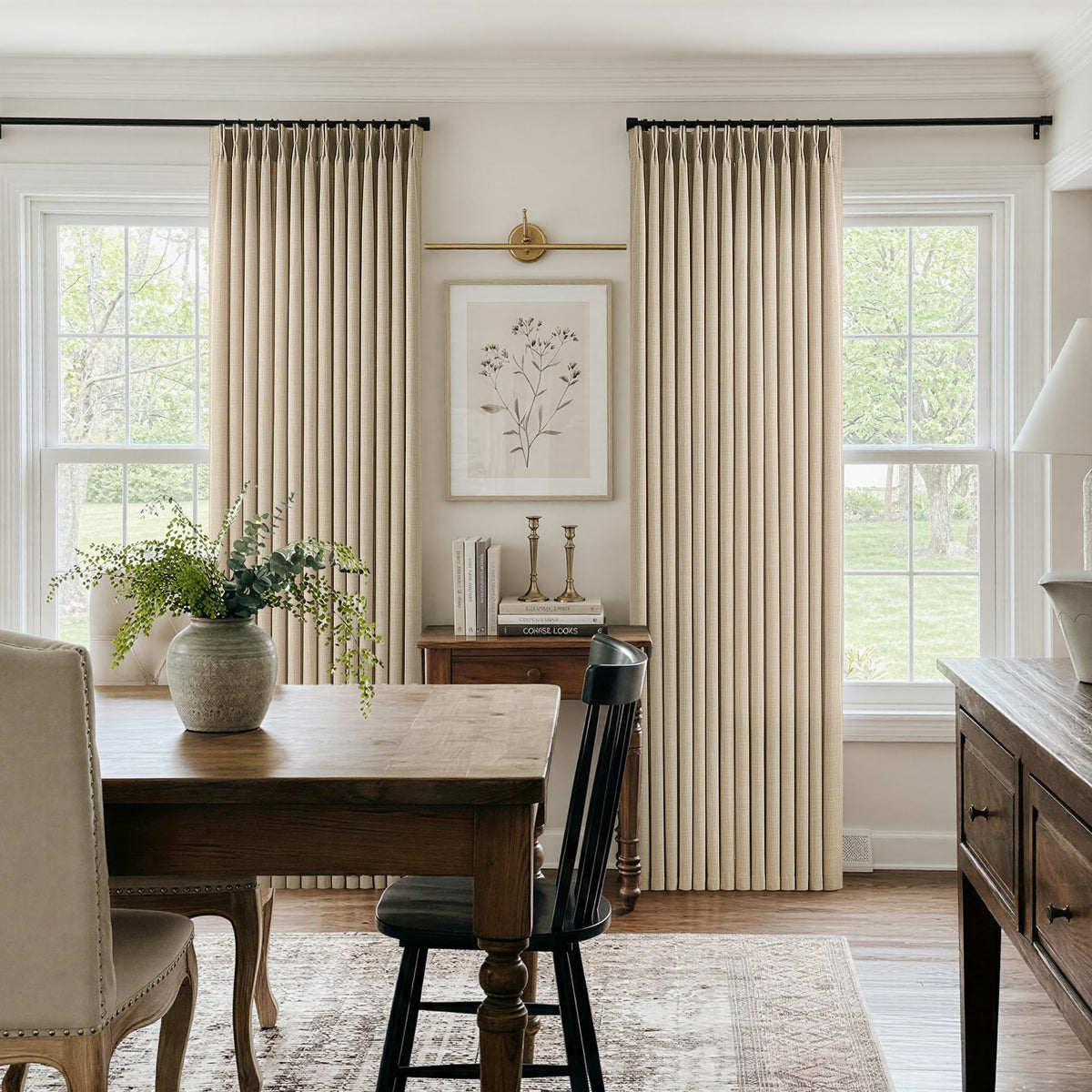 Pinch Pleated Curtains 84 Inch Length 2 Panels for Living Room Neutral Textured Pinch Pleat Curtains Cream Light Filtering Pleated Drapes 84 Inches Long Back Tab Hooks Clips Rings 40 Wx84 L Oatmeal