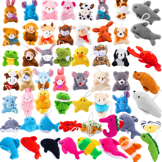 56 PCS Mini Plush Animals Toys Bulk, Small Stuffed Ocean Animal Toy Set, Keychain Decoration for Claw Machine, Birthday Party Favor, Goodie Bag Fillers, Christmas, Classroom Prize Box, School Reward