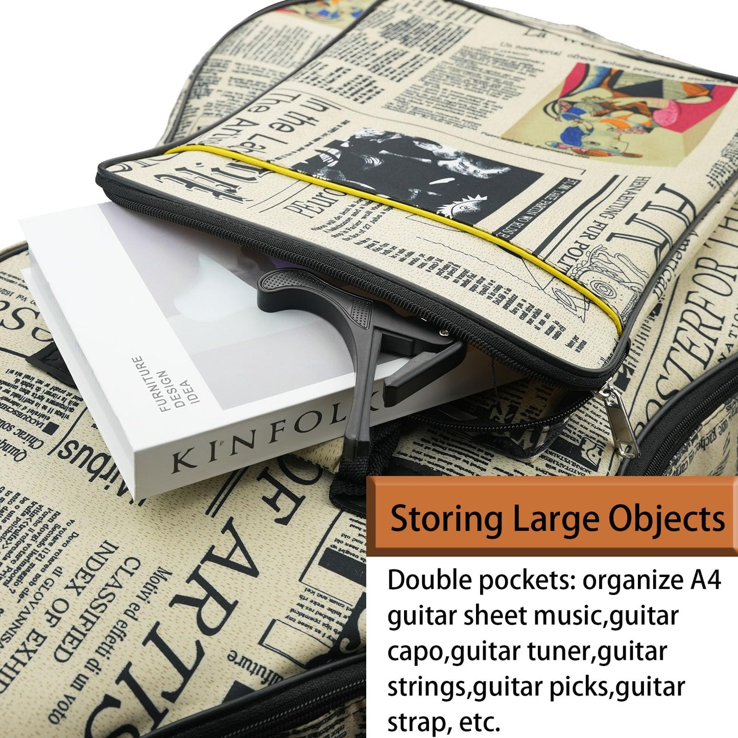 moosiker 40/41 Inch Acoustic Guitar Gig Bag 6mm Padding soft Guitar Case (40/41 inch Newspaper guitar bag)