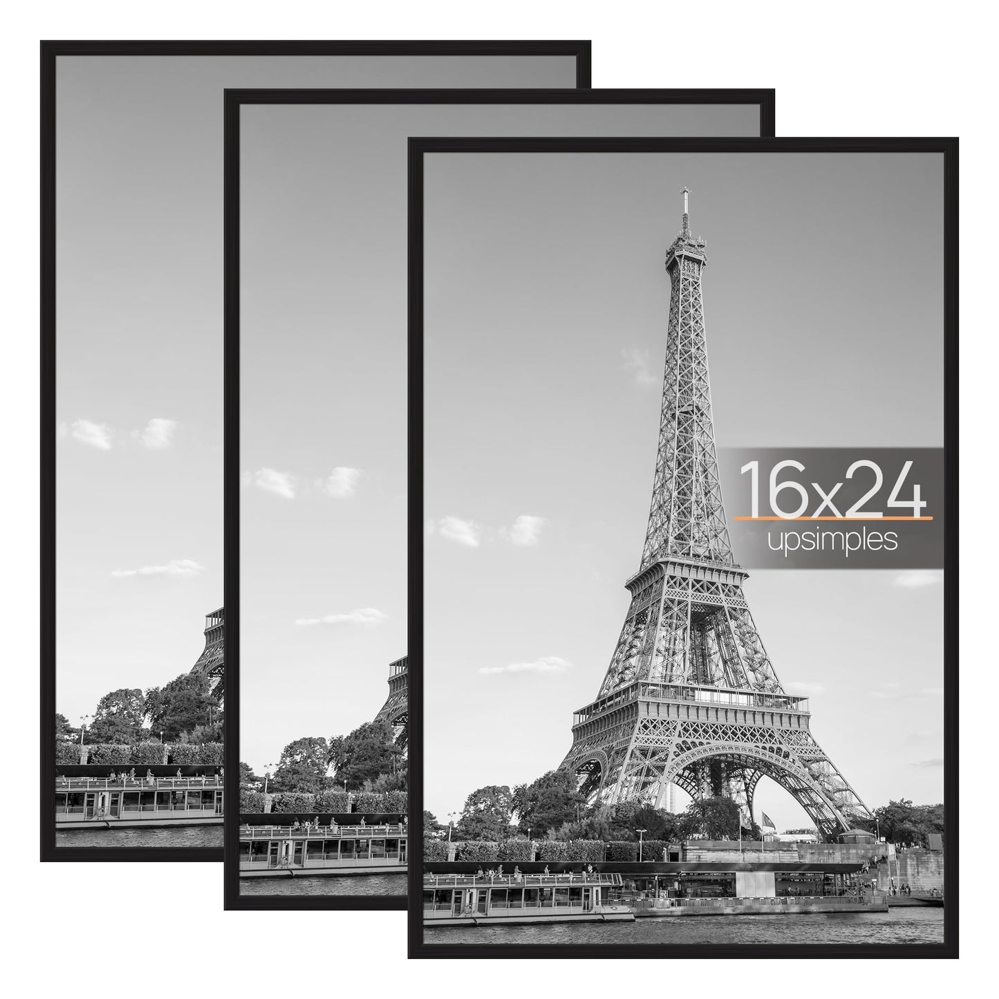 upsimples 16x24 Picture Frame Black 3 Pack, Large Picture Poster Frames 16 x 24 for Horizontal or Vertical Wall Mounting, Scratch-Proof Wall Gallery Photo