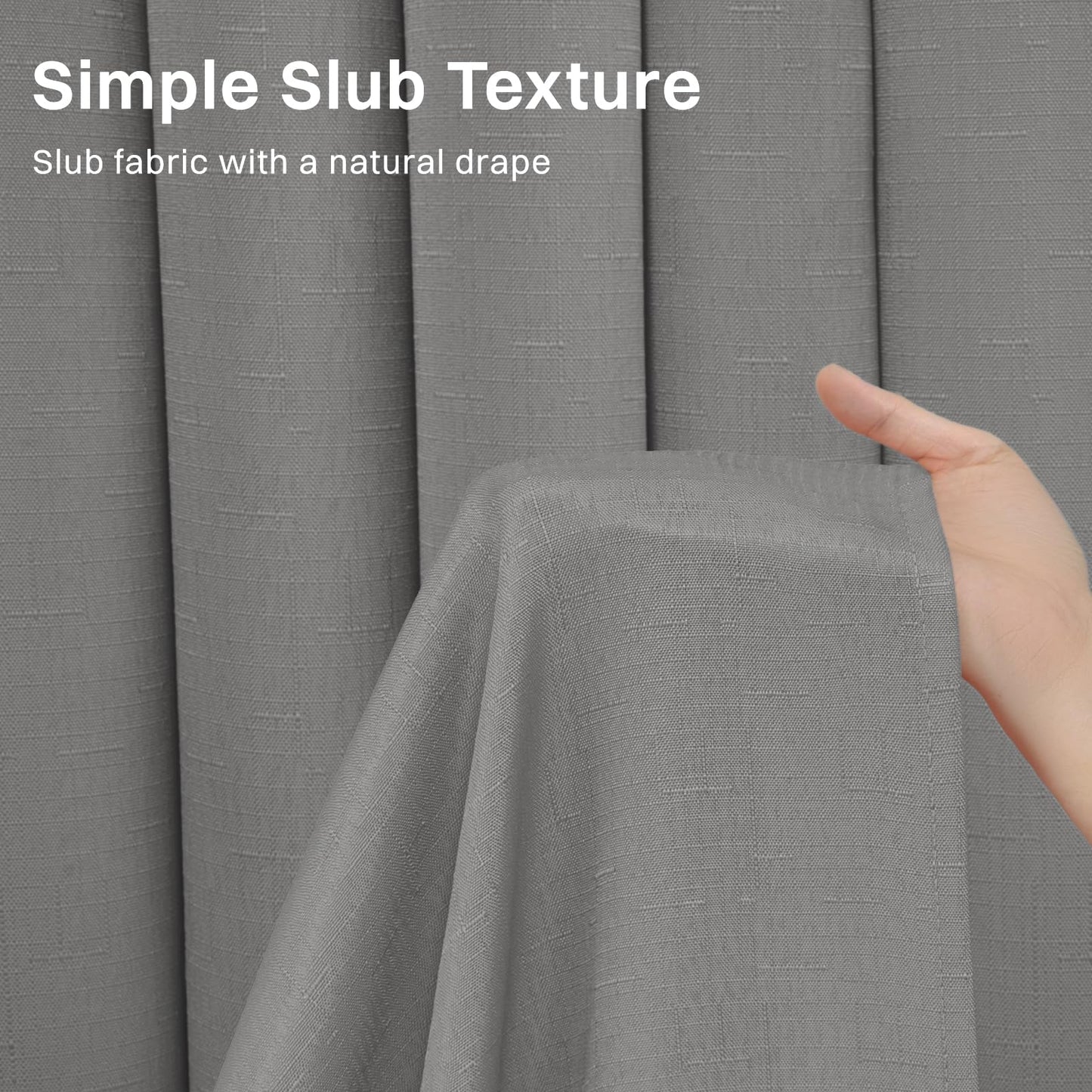 No Hook Slub Textured Shower Curtain with Snap in Liner - Fabric Outer Curtain & Waterproof Inner Liner, Hotel Style with See Through Top Window, Grey, 71" W x 74" L