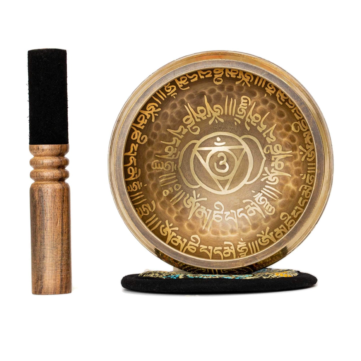 Tibetan Singing Bowl Set 4.2 inch with Holy Buddhist Mantra and Sacred Third Eye Symbol from Nepal~ Antique design suitable for Yoga, Meditation, Sound Healing & Chakra Balancing~ (4.2 Third EYE)