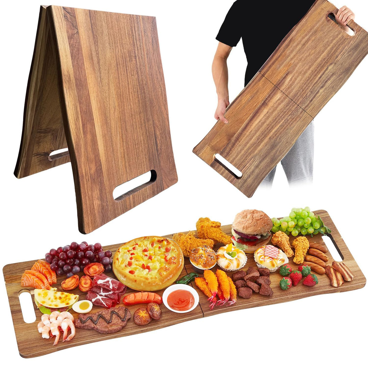 33" Large Charcuterie Board with Handles,Acacia Wooden Cheese Serving Board Kitchen Platter Party Charcuterie for Appetizers Food Bread Meat Fruit Display