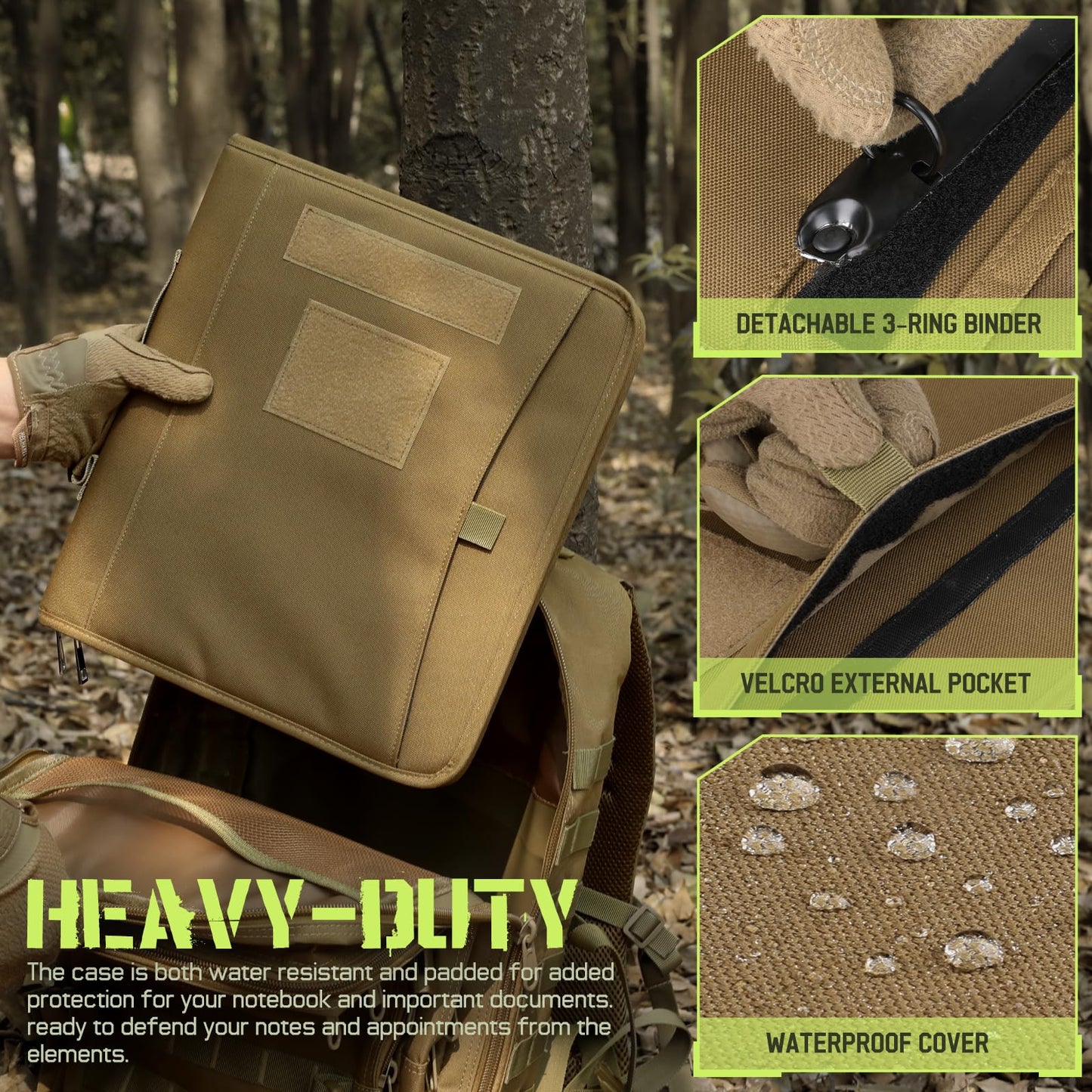 LIVANS Tactical Notebook Portfolio Padfolio Ring Binder with Zipper Army Military Notebook Planner Contains 25 Sheets A4 Letter Paper and Detachable 3-Ring Binder Multi-Storage Handle Bag for Out-work