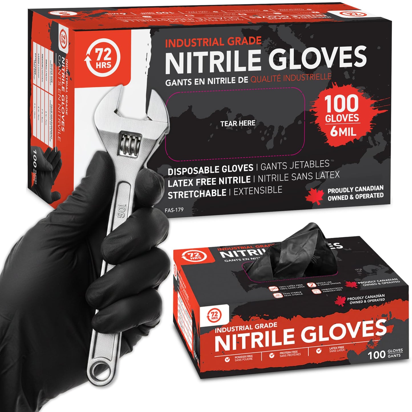 72HRS Industrial Grade Nitrile Gloves - Disposable Gloves, 6 Mil Nitrile Gloves, Auto Mechanic Gloves, Rubber Mechanic Gloves, Nitrile Gloves, Black Shop Gloves (200 Pieces, Large)
