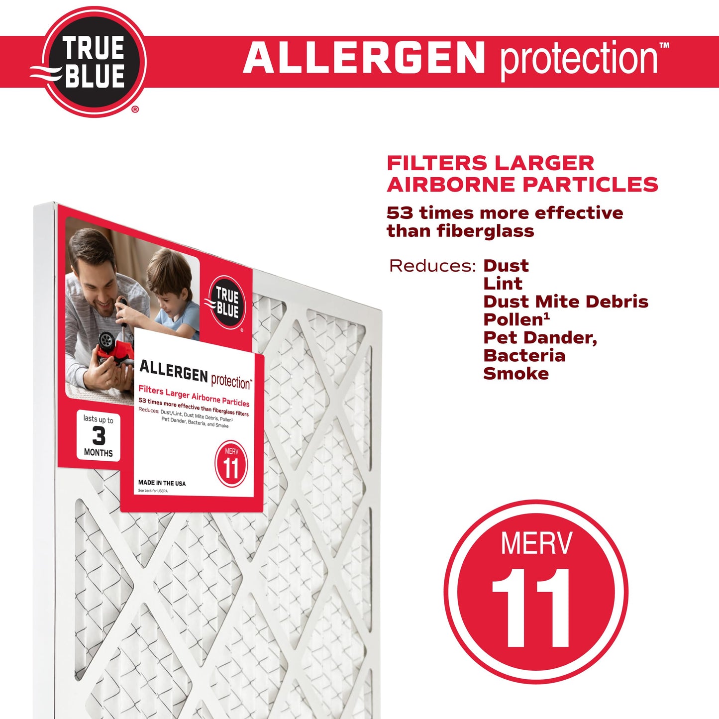 True Blue 318241.4 Allergen 18-Inch by 24-Inch by 1-Inch Air Filter, 4-Pack