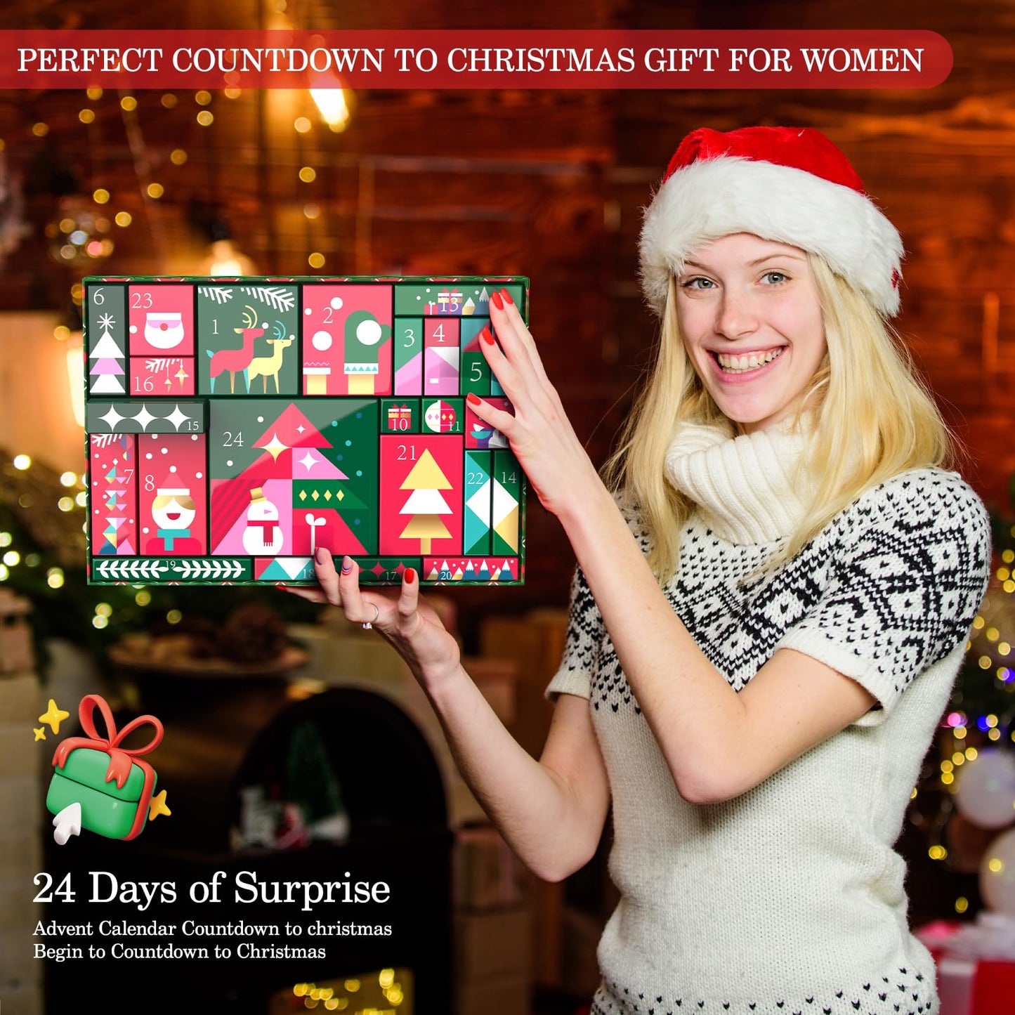 Christmas Advent Calendar 2024 For Adult Women, Christmas 24 Pieces Beauty Fashion and Jewelry Bath Sets Countdown Gifts, Christmas Surprise Gift Baskets for Women, Mom, Wife, Sister, Colleague, Adult