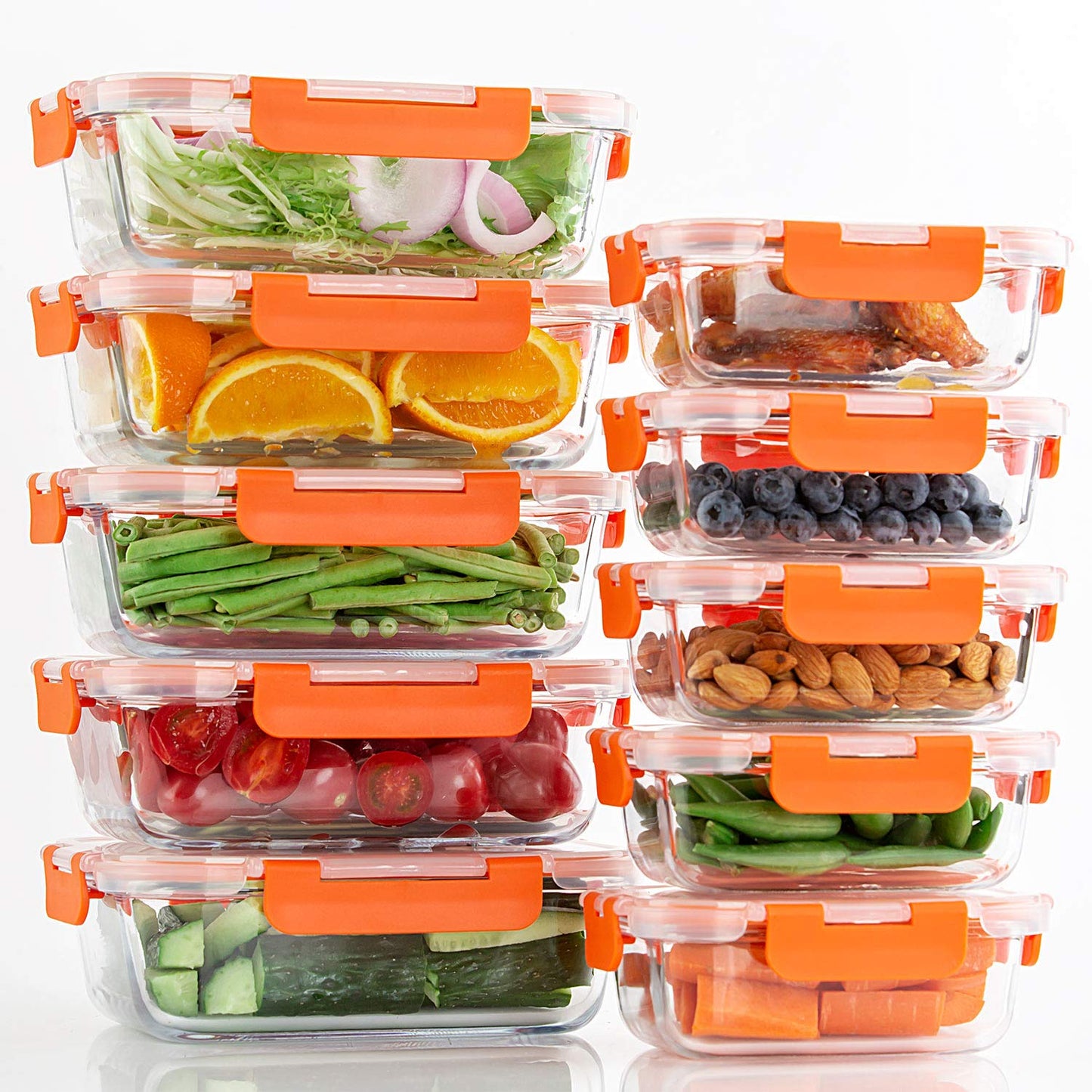 [10-Pack] Glass Food Storage Containers - Food Prep Containers with BPA Free Lids - Microwave, Oven, Freezer and Dishwasher Safe