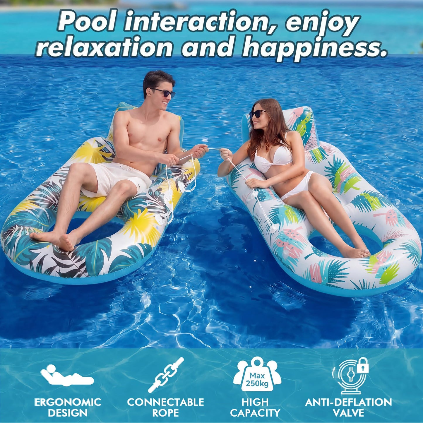 cngg v Pool Floaties for Adults,Inflatable Float Heavy Duty, Backrest & Footrest Pool Float Pool Rafts for Adults Beach Lake Party 2 Pack