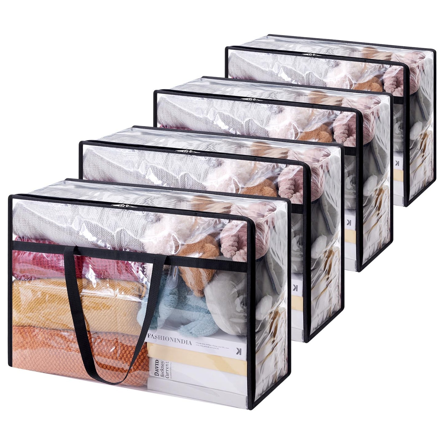 Lifewit 4 Pack Clear Clothes Storage Bags, 60L Plastic Blanket Storage Bags, Vinyl Foldable Moving Bags with Zipper, Closet Organizers and Storage Containers for Bedding, Duvet, Comforter