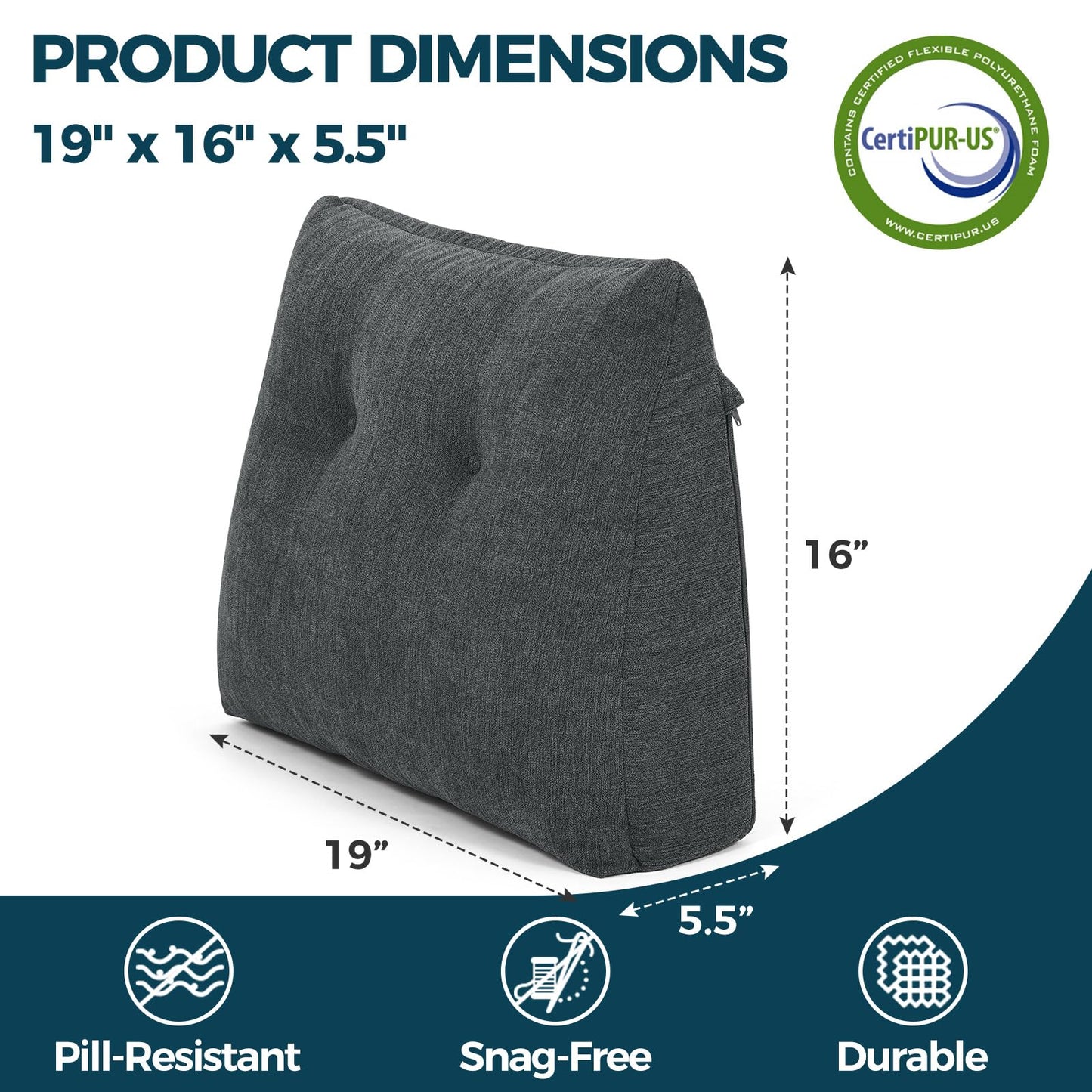 TANYOO Back Support Pillow for Recliner Soft Dual Layer Lumbar Support Pillow with Shredded Memory Foam Ergonomic Orthopedic Couch Lumbar Cushions for Elderly Lower Back Pain Relief Dark Grey