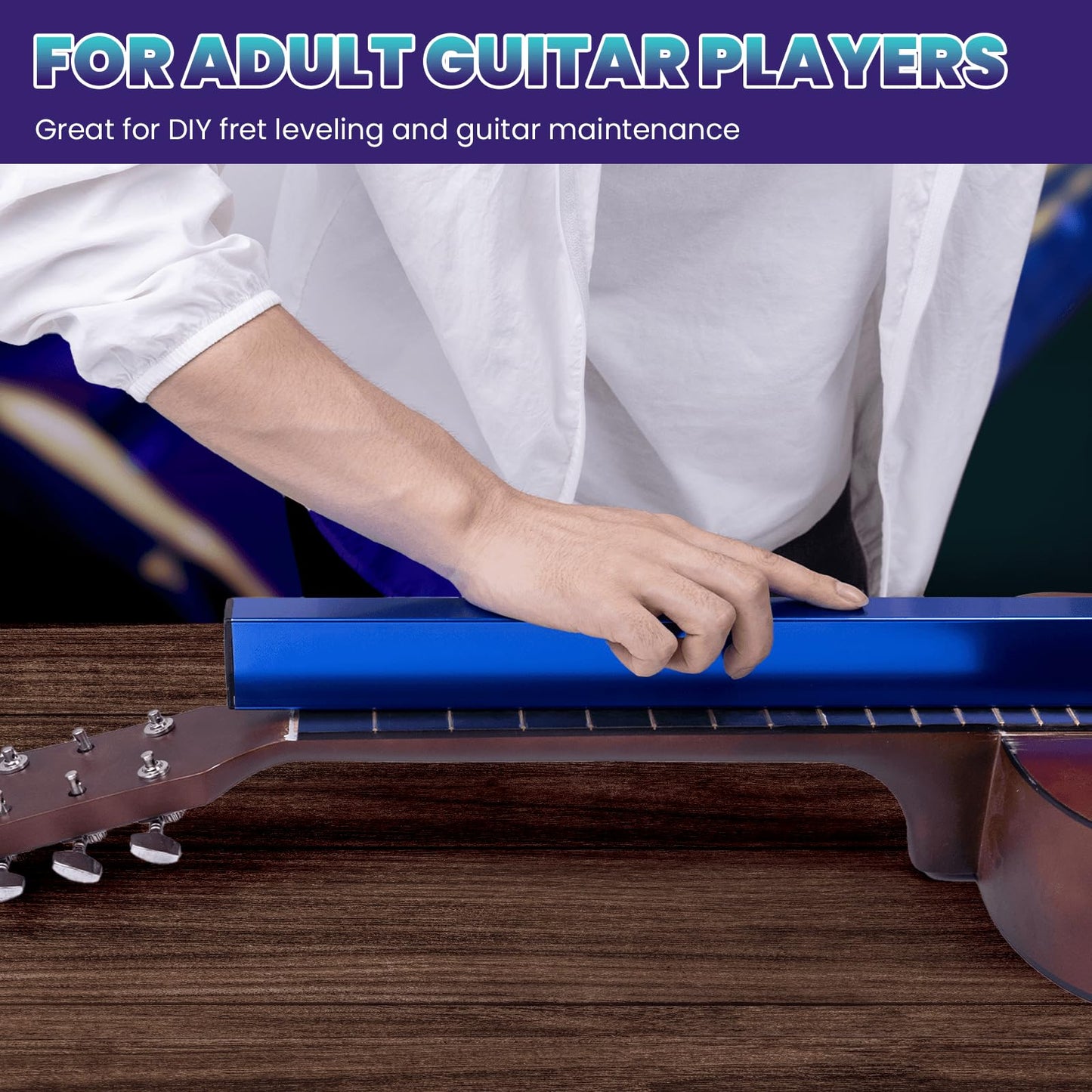 18" Fret Leveling Beam Guitar Fret Leveler Kit – Complete Guitar Tool Set with 12 Sandpaper Sheets (120–1000 Grit) & Storage Bags for DIY Fret Maintenance