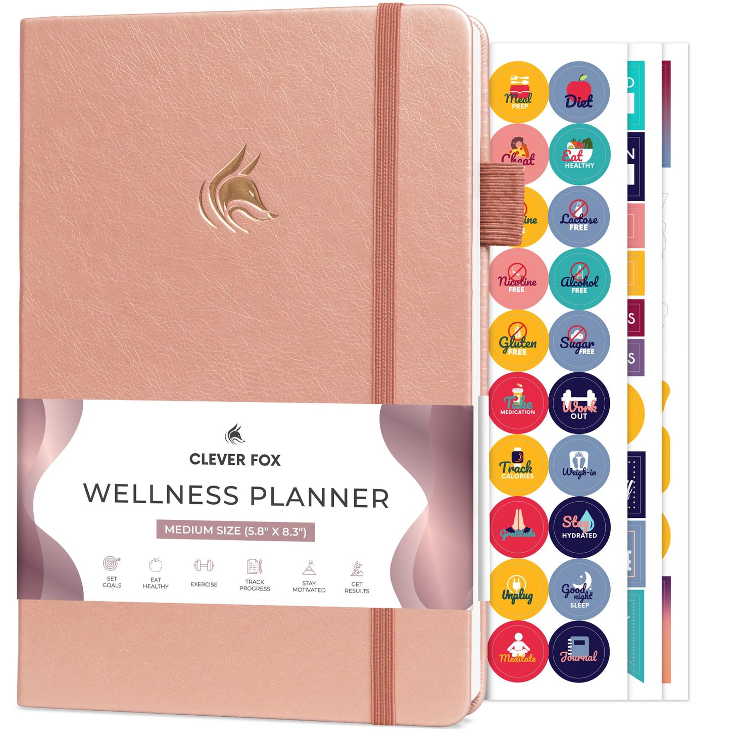 Clever Fox Wellness Planner - Weekly & Daily Health and Wellness Log, Food Journal & Meal Planner Diary for Calorie Counting, Notebook for Medical Condition Tracking, A5-Sized - Rose Gold